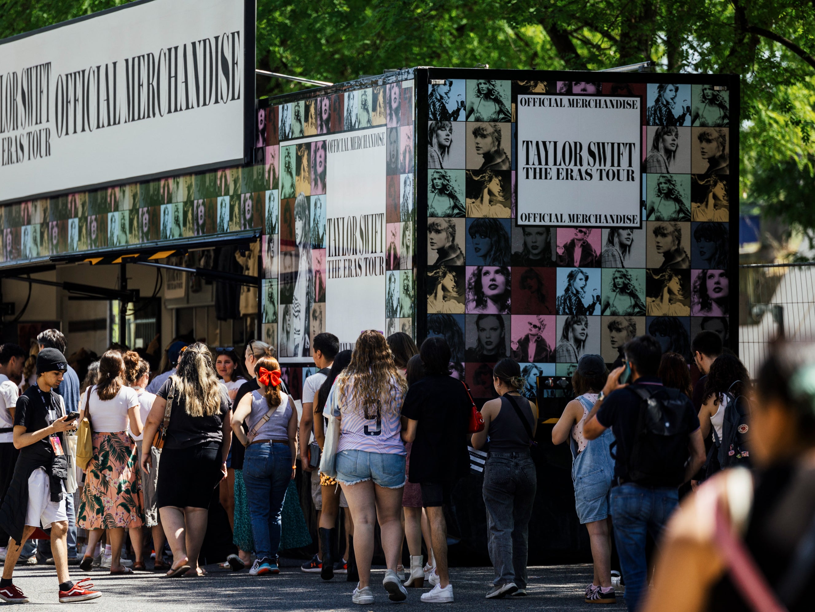 Swifties queue outside a merchandise stand ahead of the megastar’s Lisbon gig last month