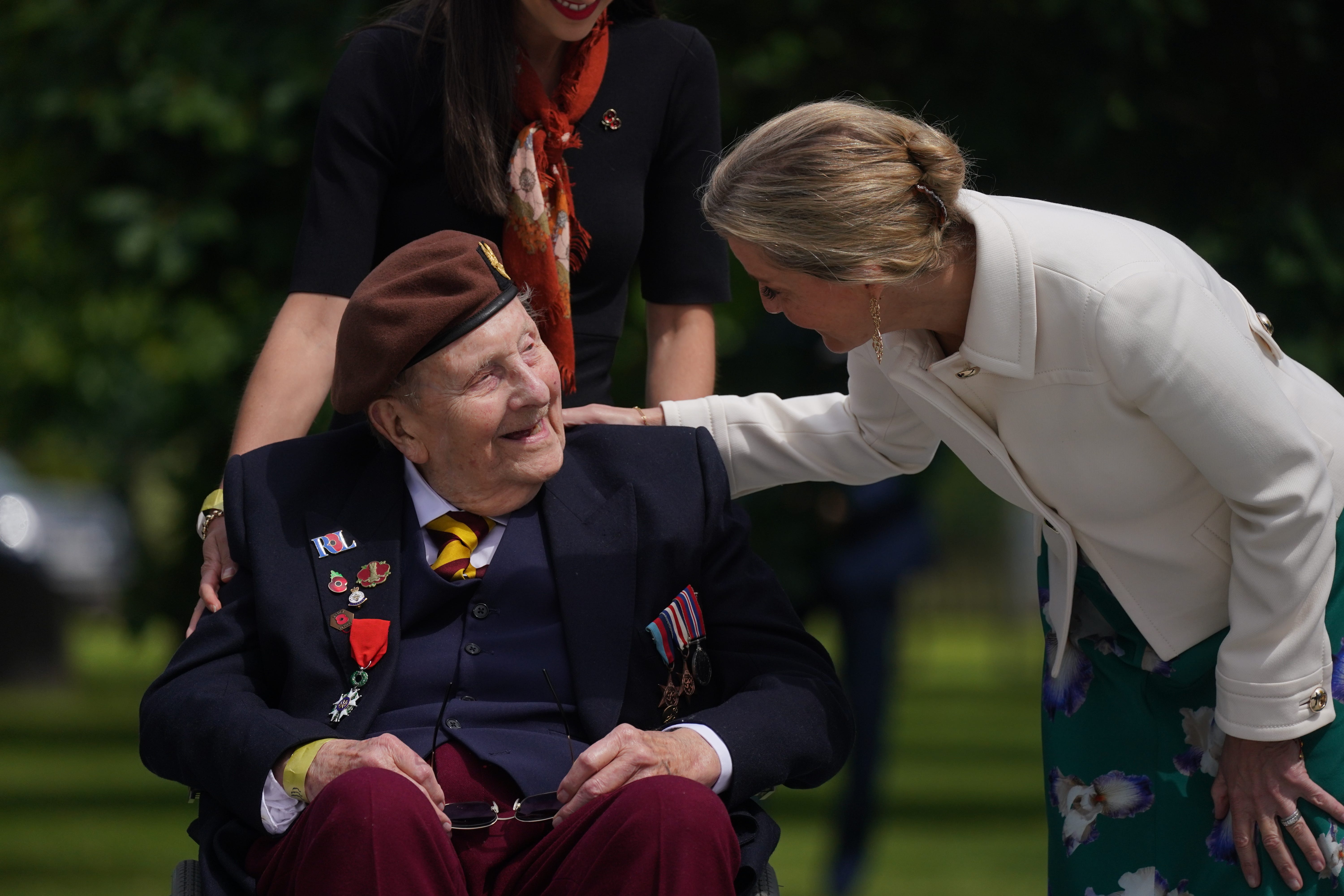 Veteran Jim Miller and the Duchess of Edinburgh during the Royal British Legion’s service of remembrance at the National Memorial Arboretum (Jacob King/PA)