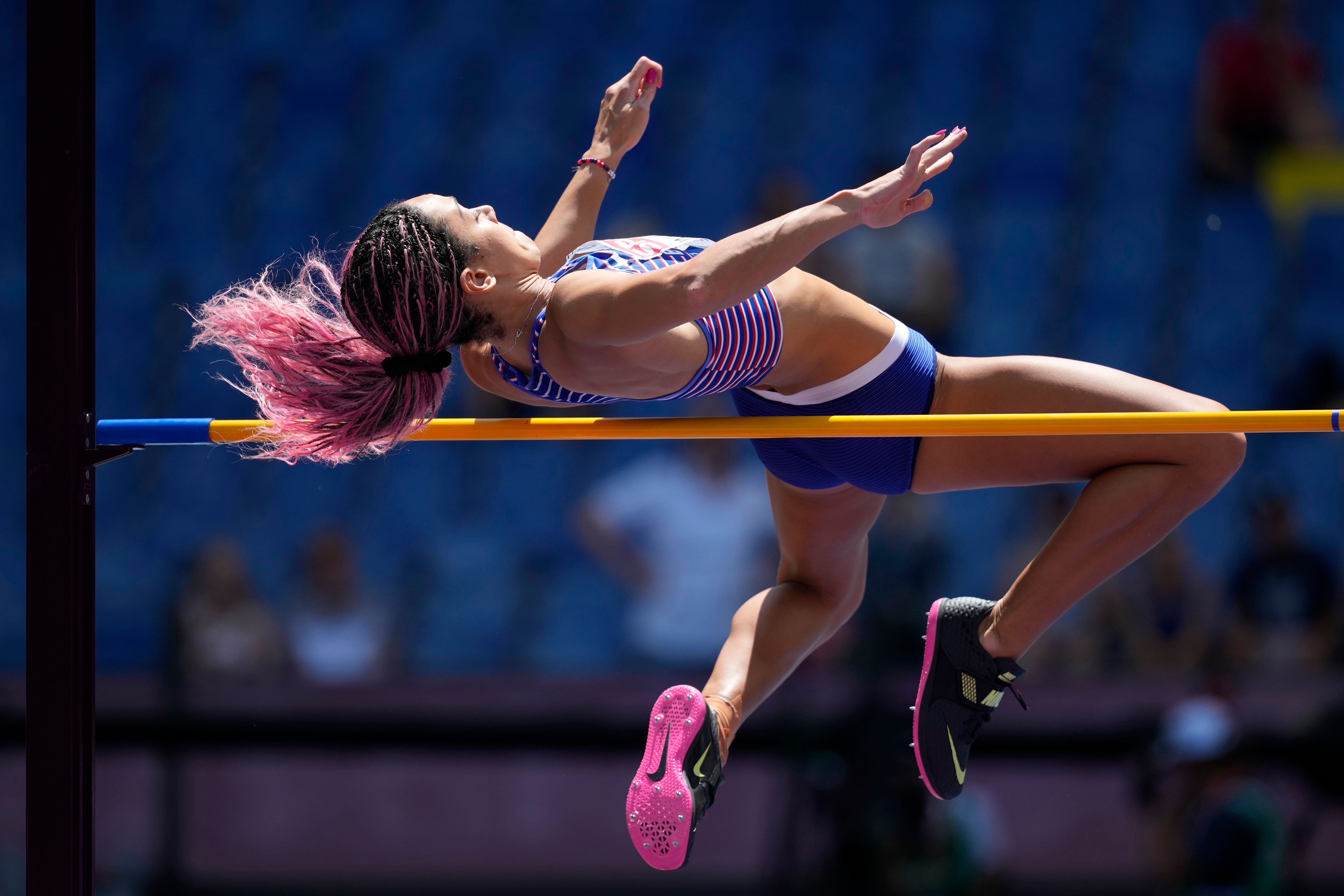 Katarina Johnson-Thompson clears the high jump bar (Andrew Medichini/AP)