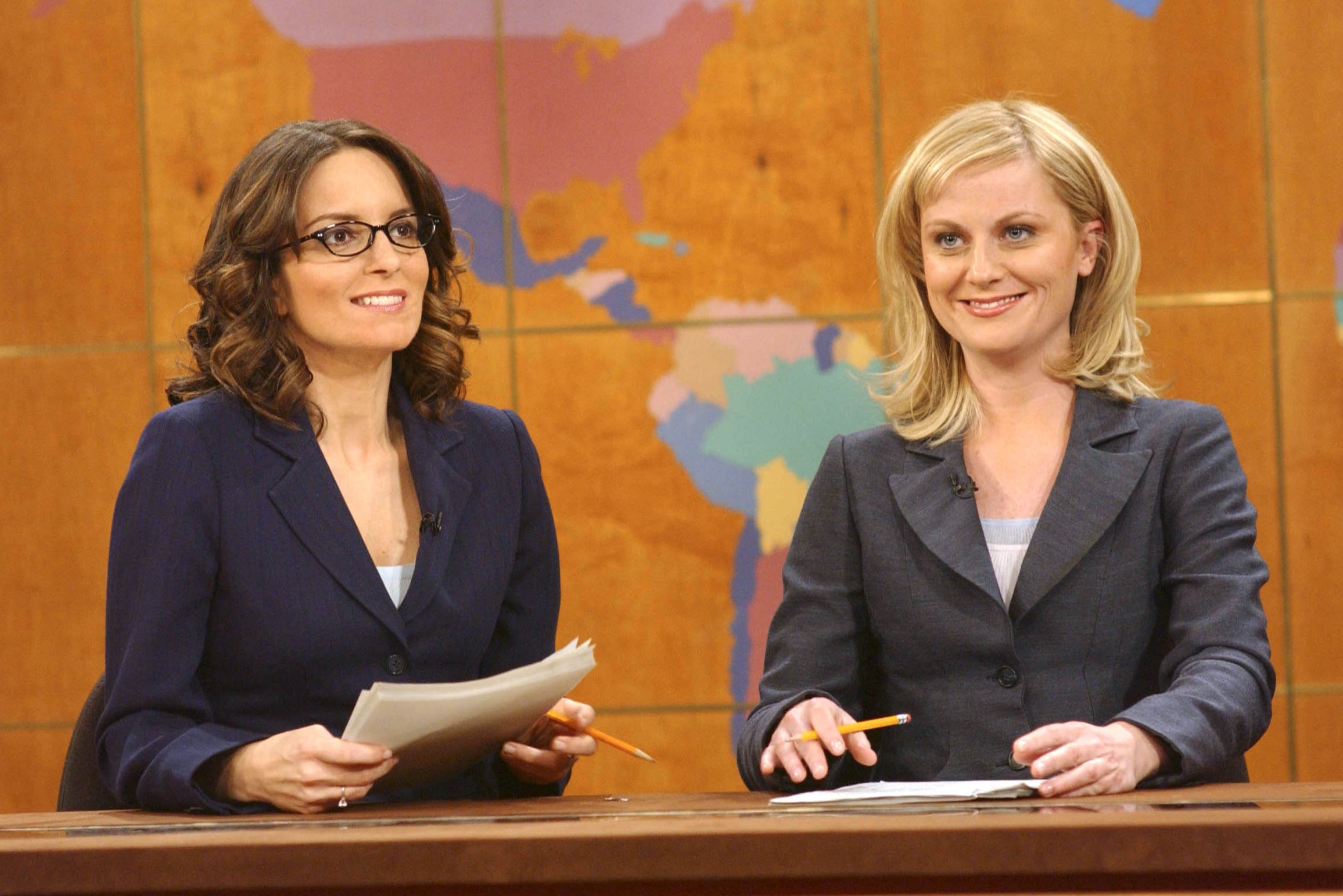 Partners in crime: Poehler alongside Tina Fey in a 2002 edition of ‘Saturday Night Live’