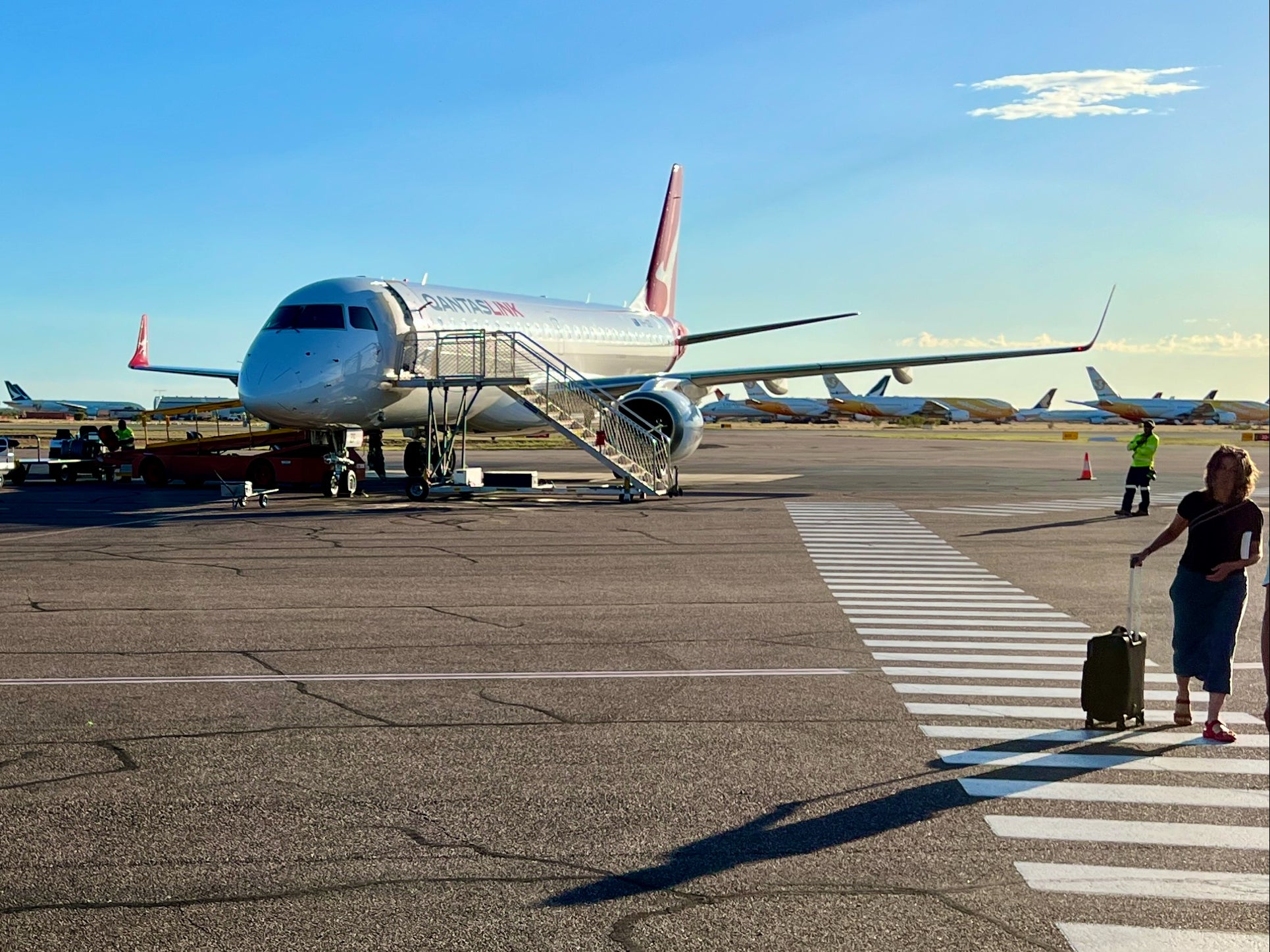 Desert sanctuary: Qantas plane (foreground) with Cathay Pacific and other jets (background) in October 2022