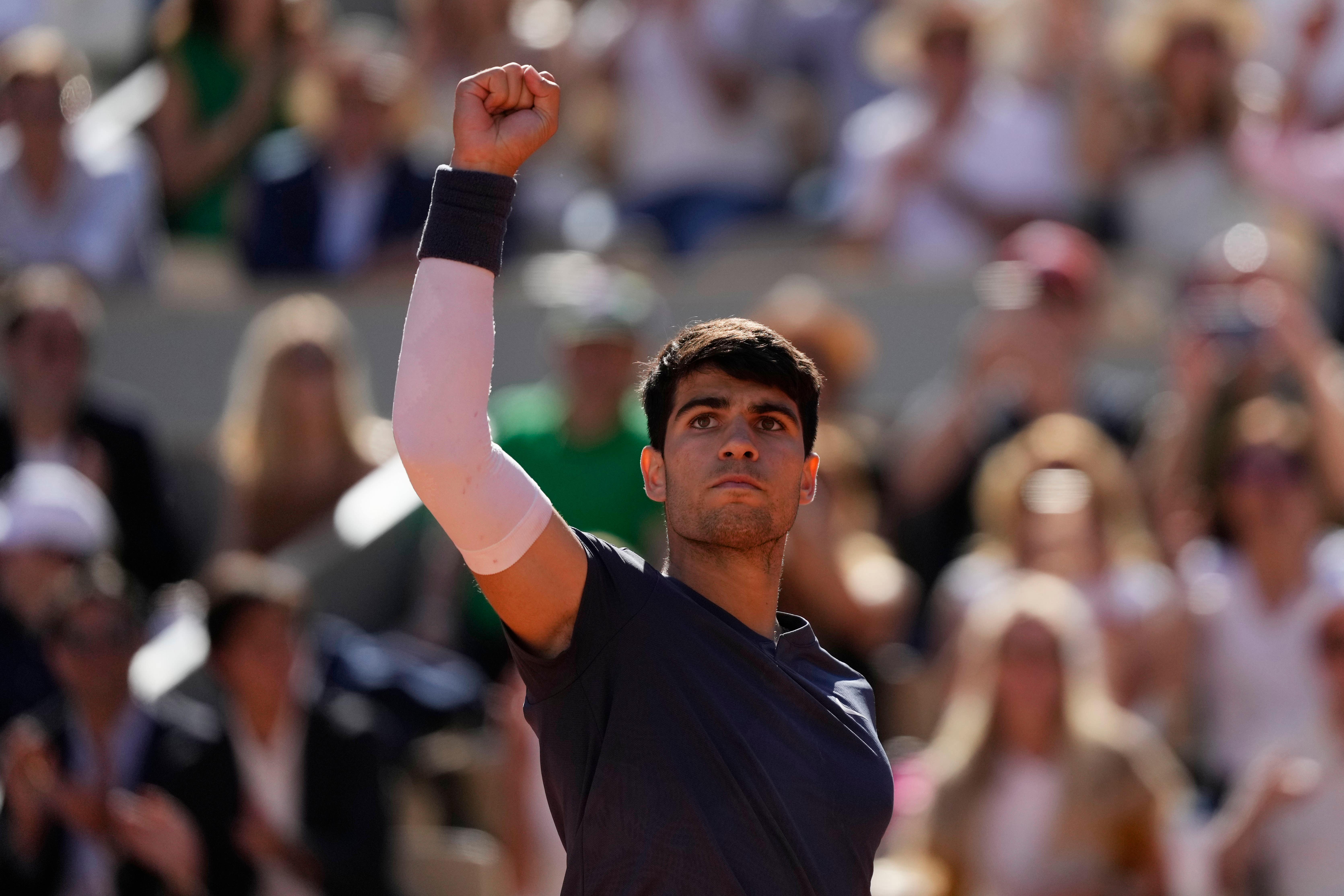 Carlos Alcaraz beat Jannik Sinner in five sets (Thibault Camus/AP)