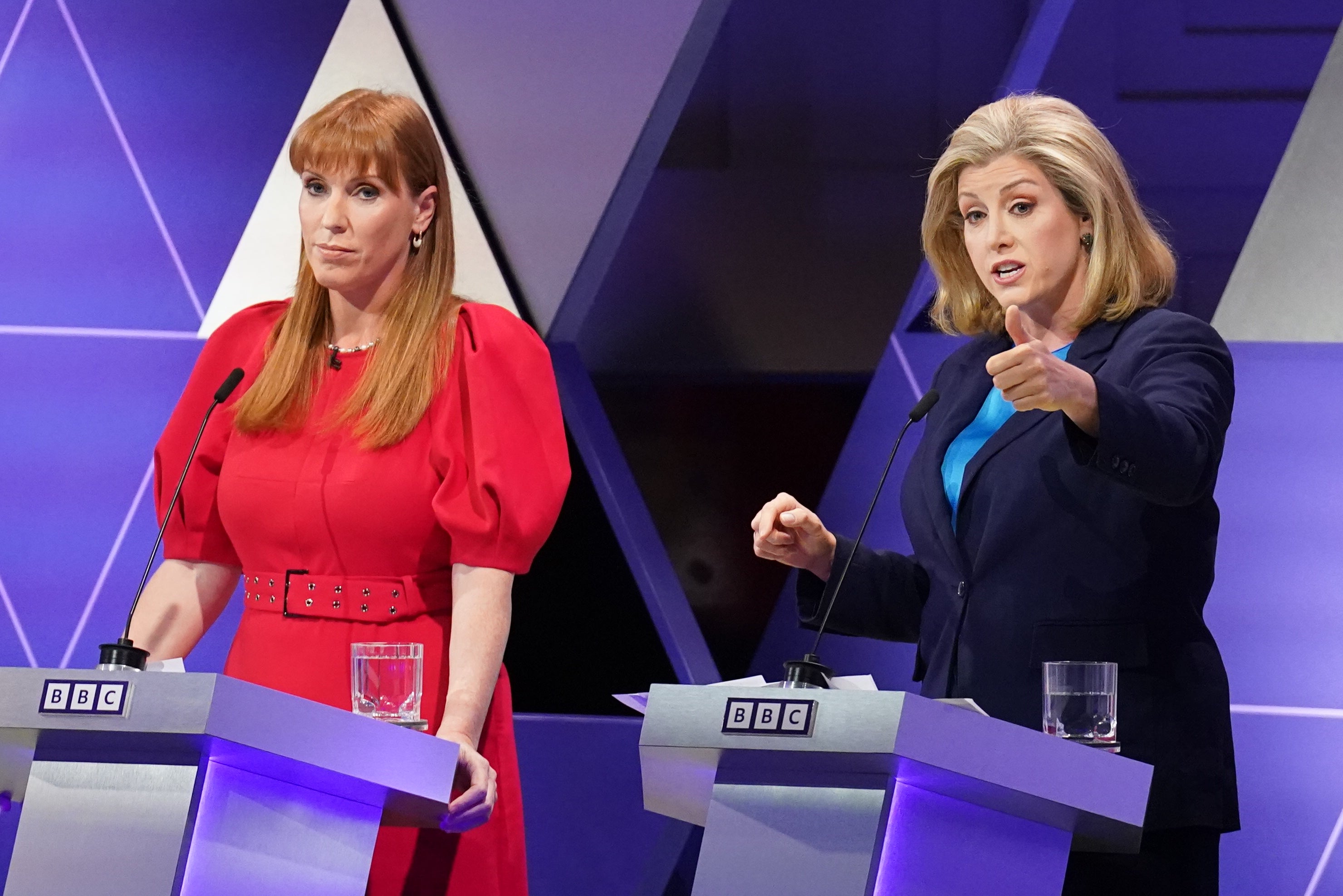 Penny Mordaunt (right) branded Mr Sunak’s snub ‘completely wrong’ during the BBC's fiery seven-way TV election debate on Friday evening