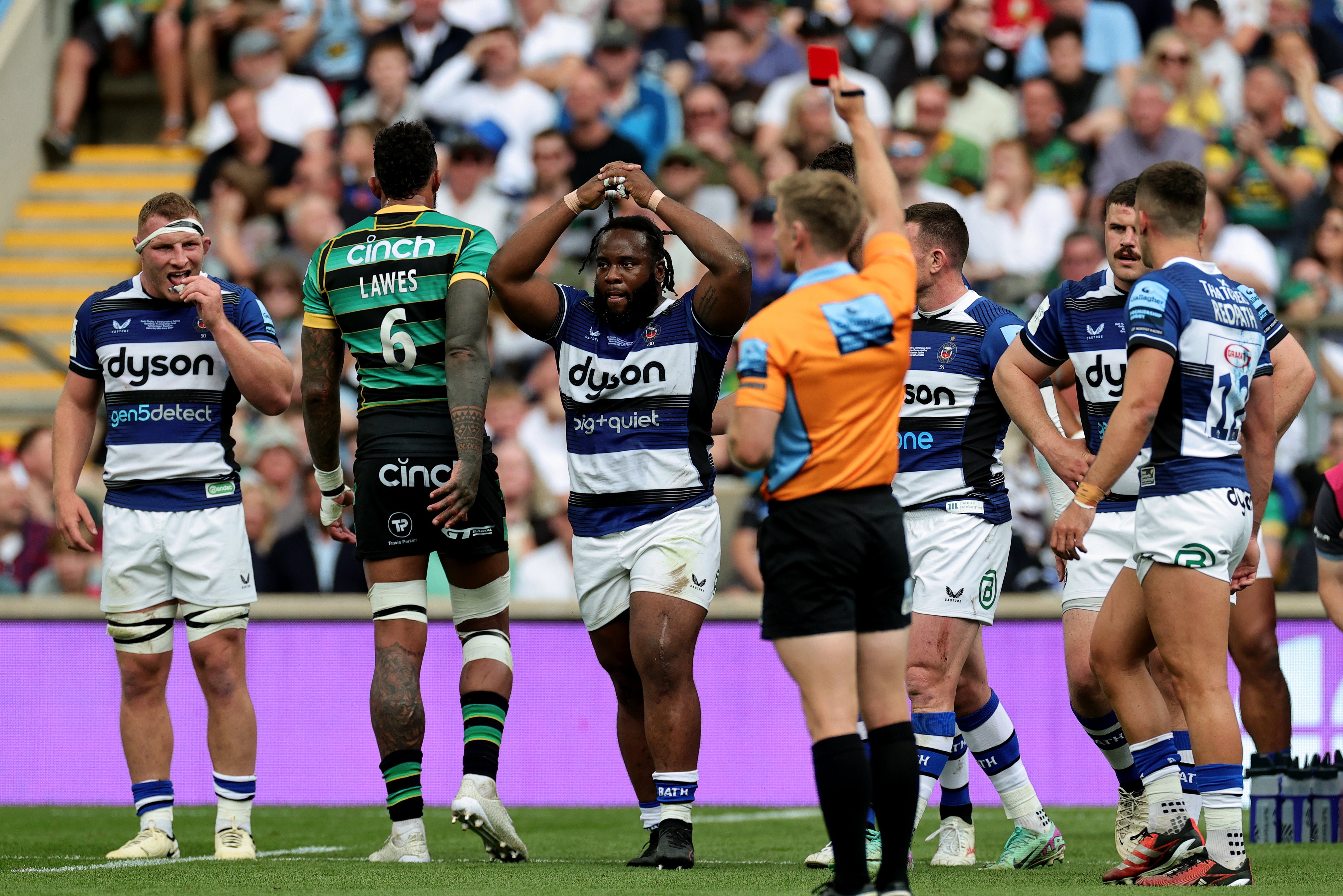 Bath prop Beno Obano was sent off for a high tackle