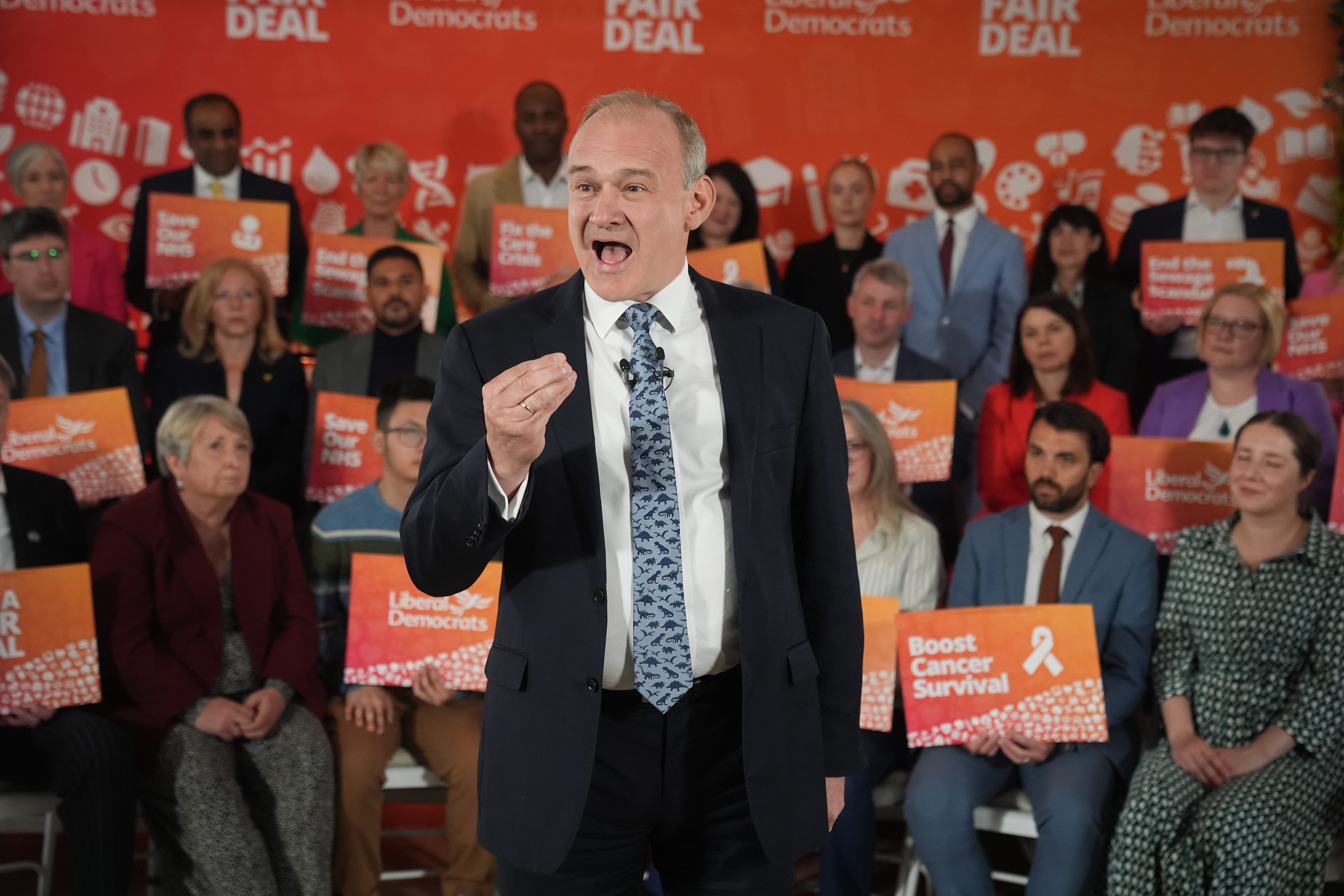 Liberal Democrats leader Sir Ed Davey during the party’s General Election manifesto launch (Lucy North/PA)