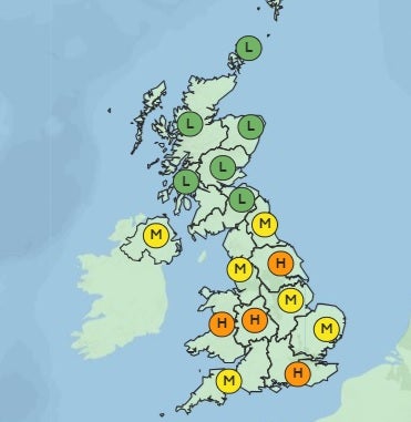 Pollen count forecast for Monday