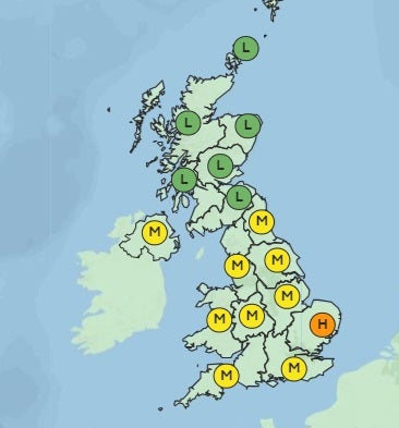 Pollen count forecast for Thursday