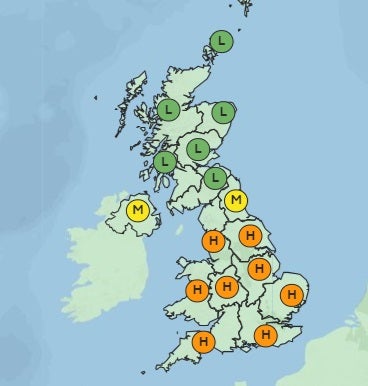 Pollen count forecast for Tuesday