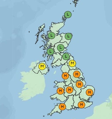 Pollen count forecast for Wednesday