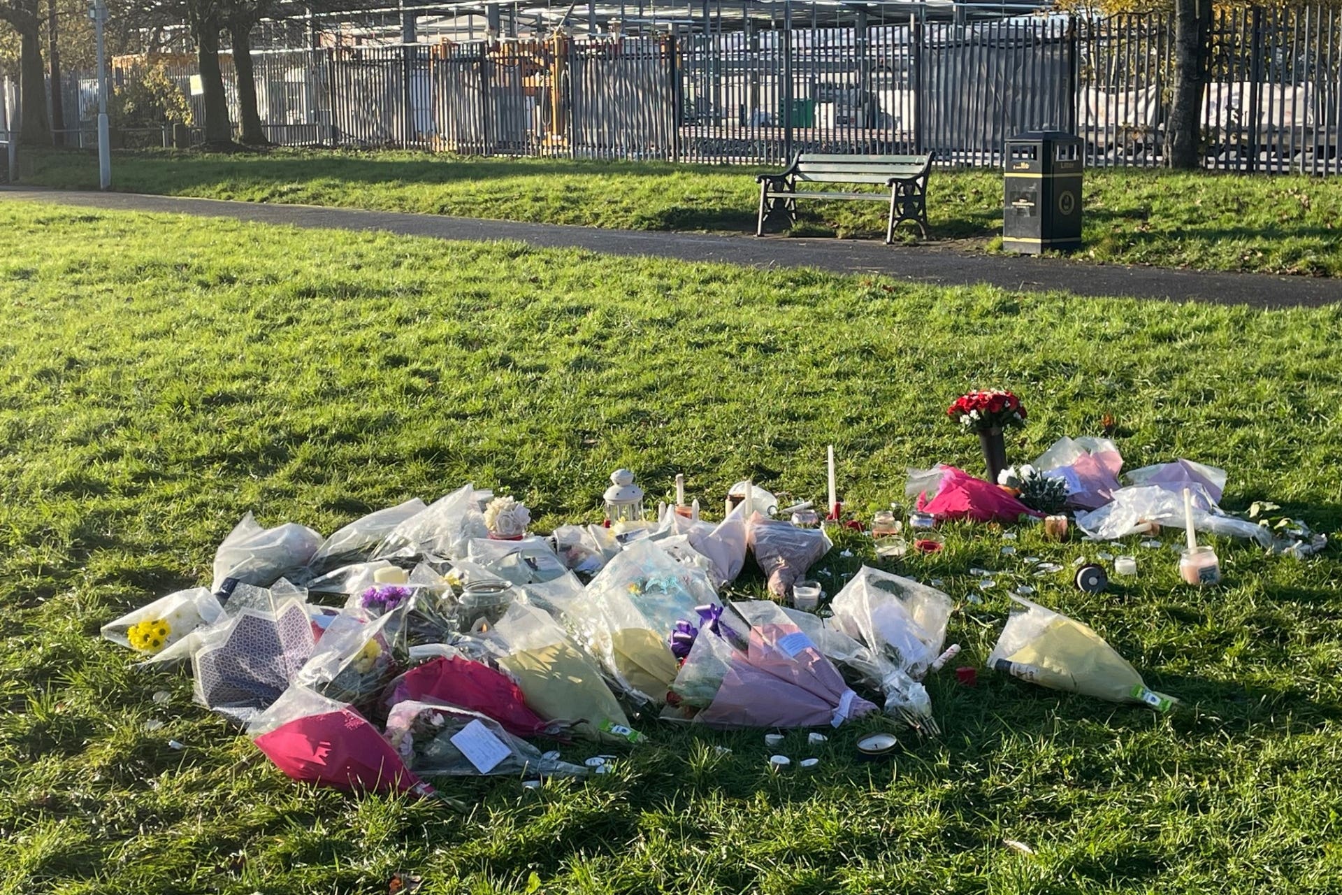 Floral tributes left at the scene in at Stowlawn playing fields (Matthew Cooper/PA)