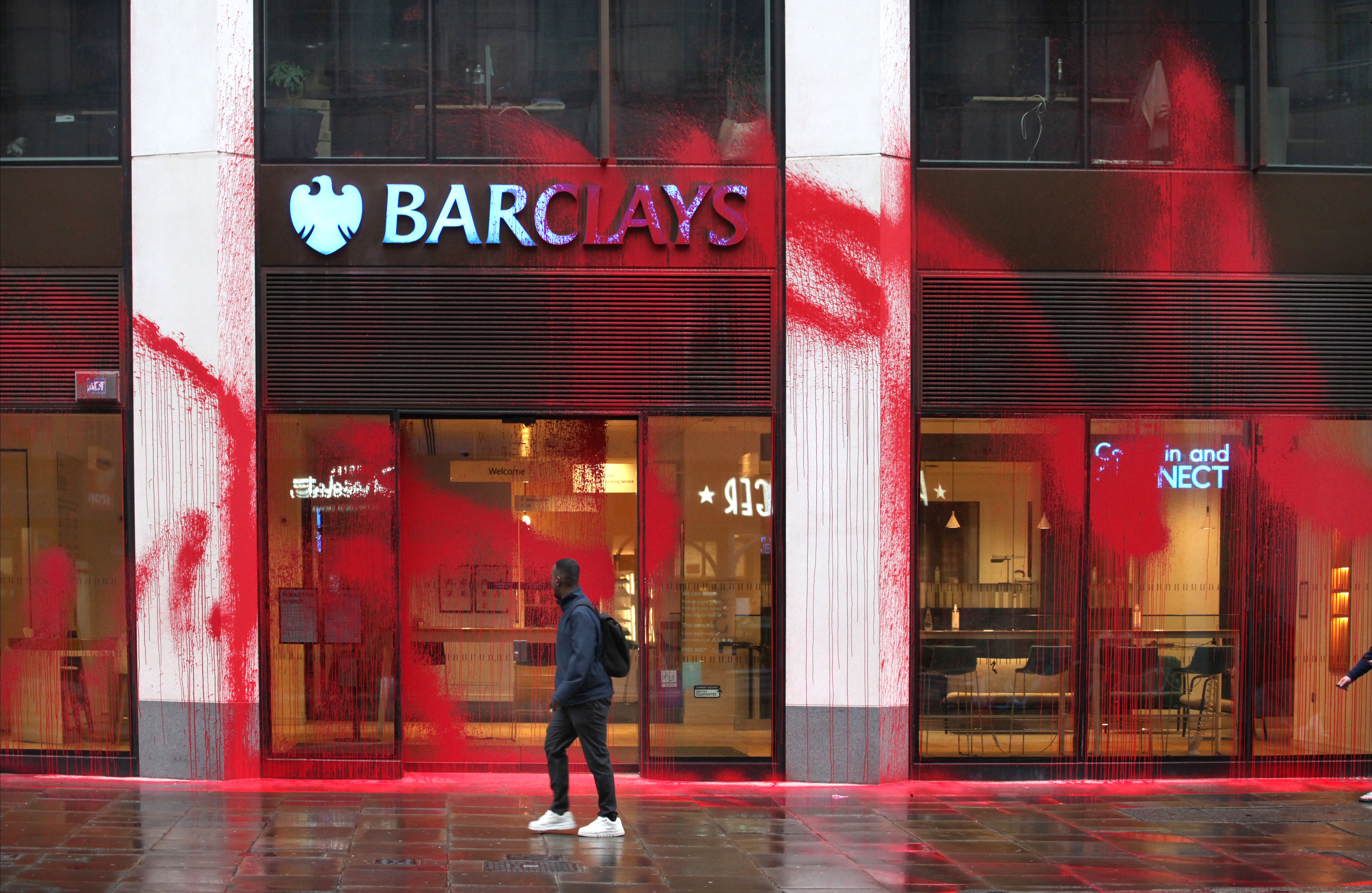 A damaged Barclays in London