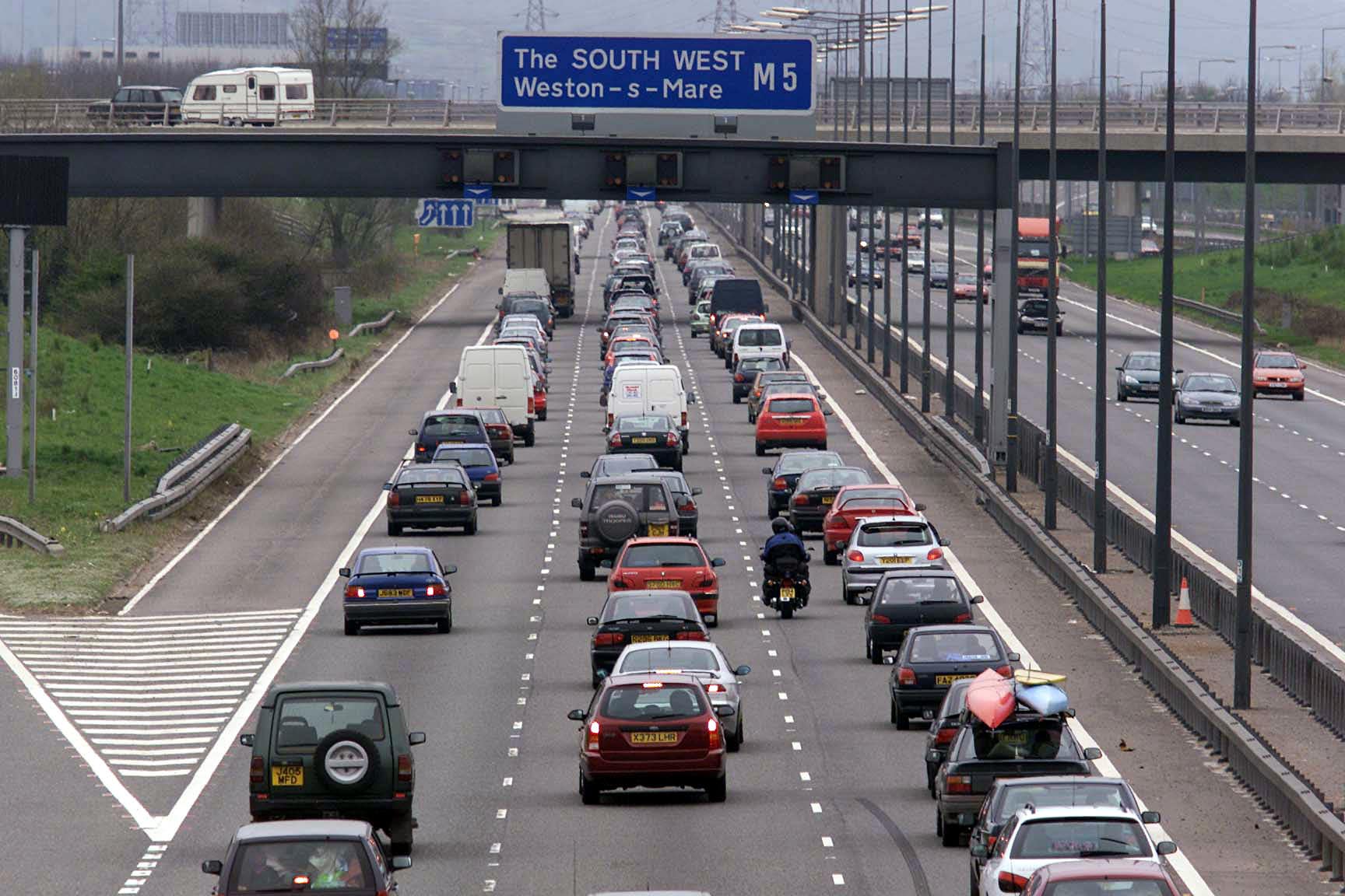 Heavy traffic heads for the south west on the M5 near Bristol