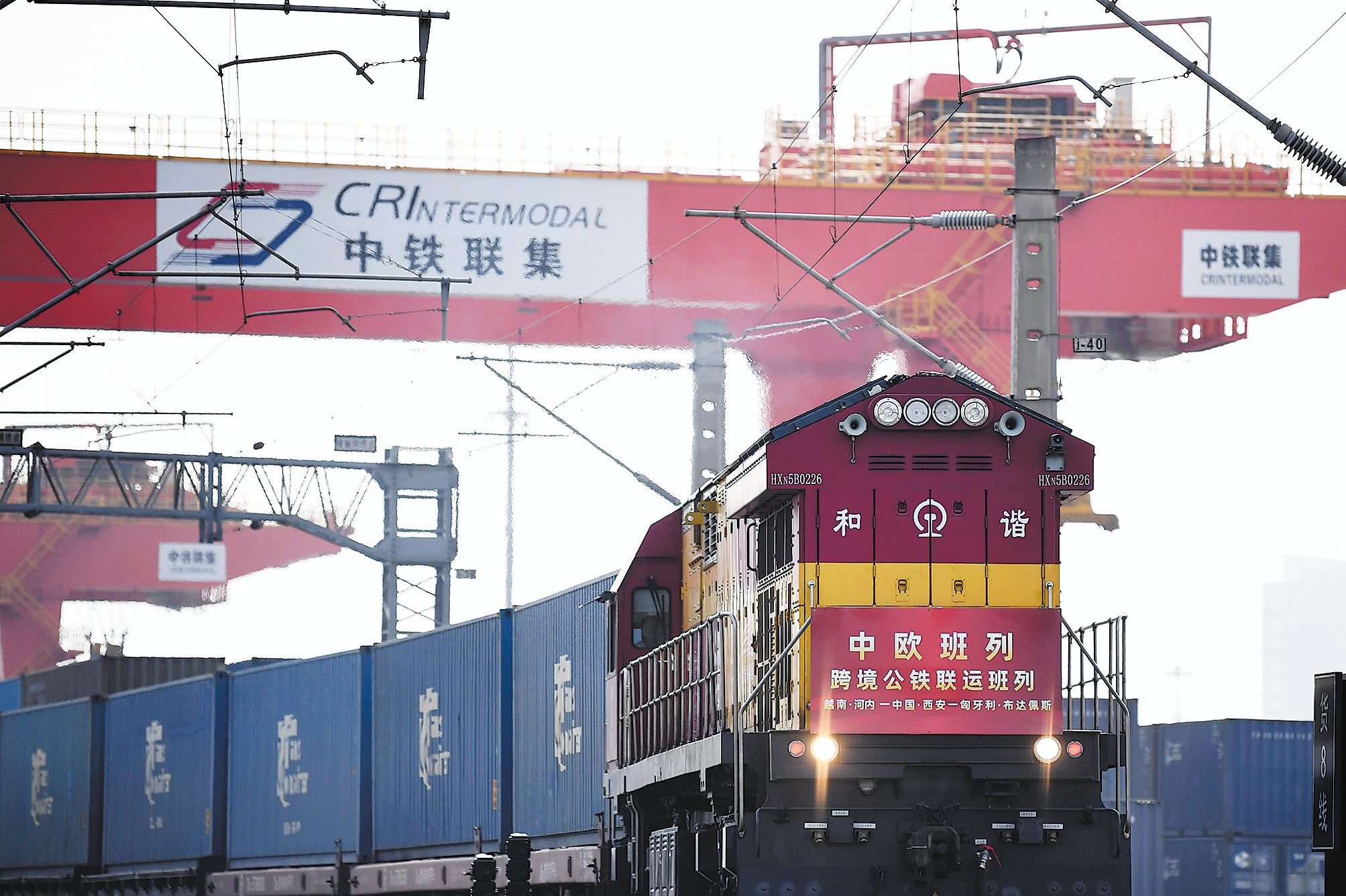 A China-Europe freight train departs from Xi’an Guojigang Railway Station in Xi’an, Shaanxi province, in March