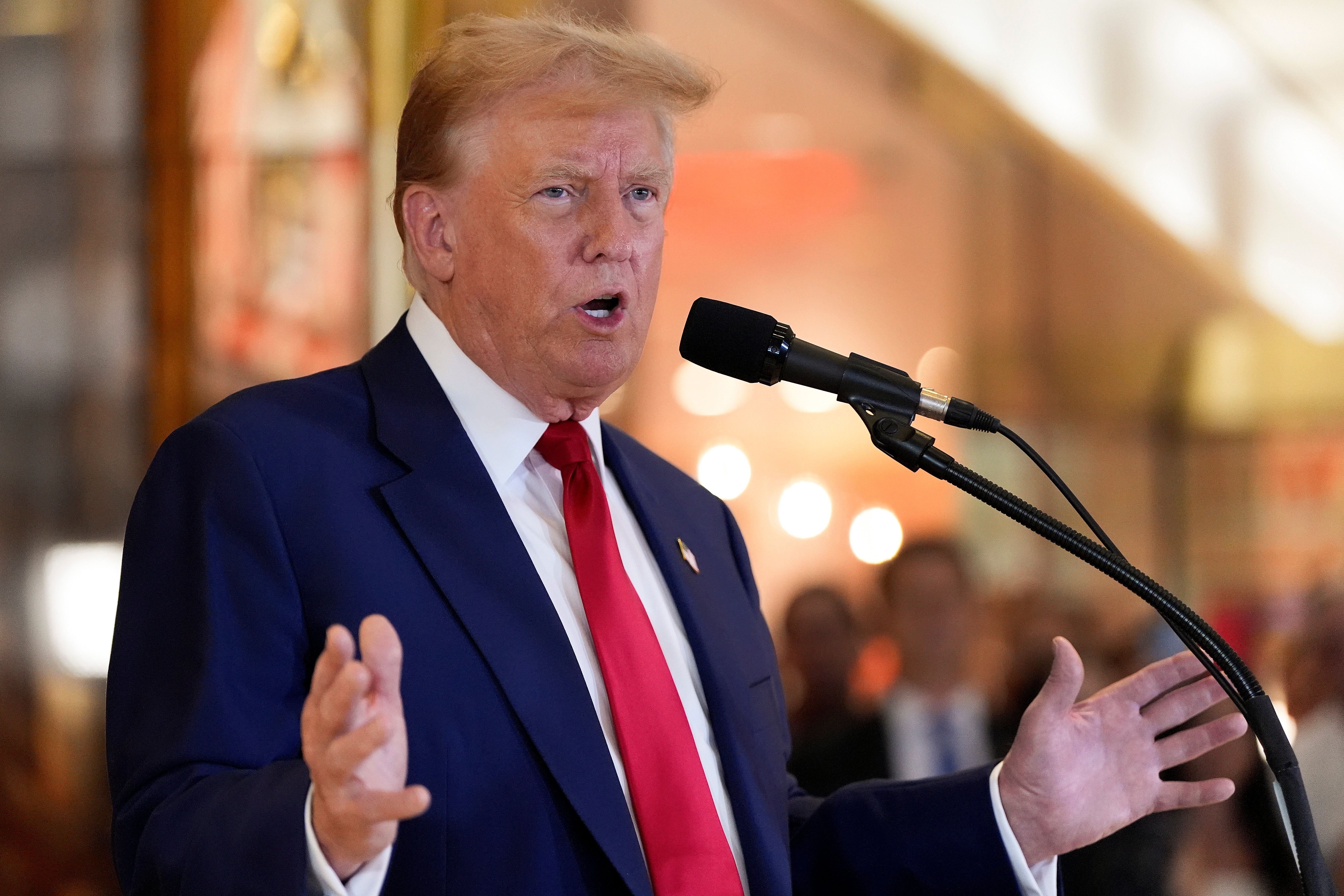 Donald Trump speaks during a news conference at Trump Tower on May 31 a day after a New York jury found himpguilty of 34 felony charges