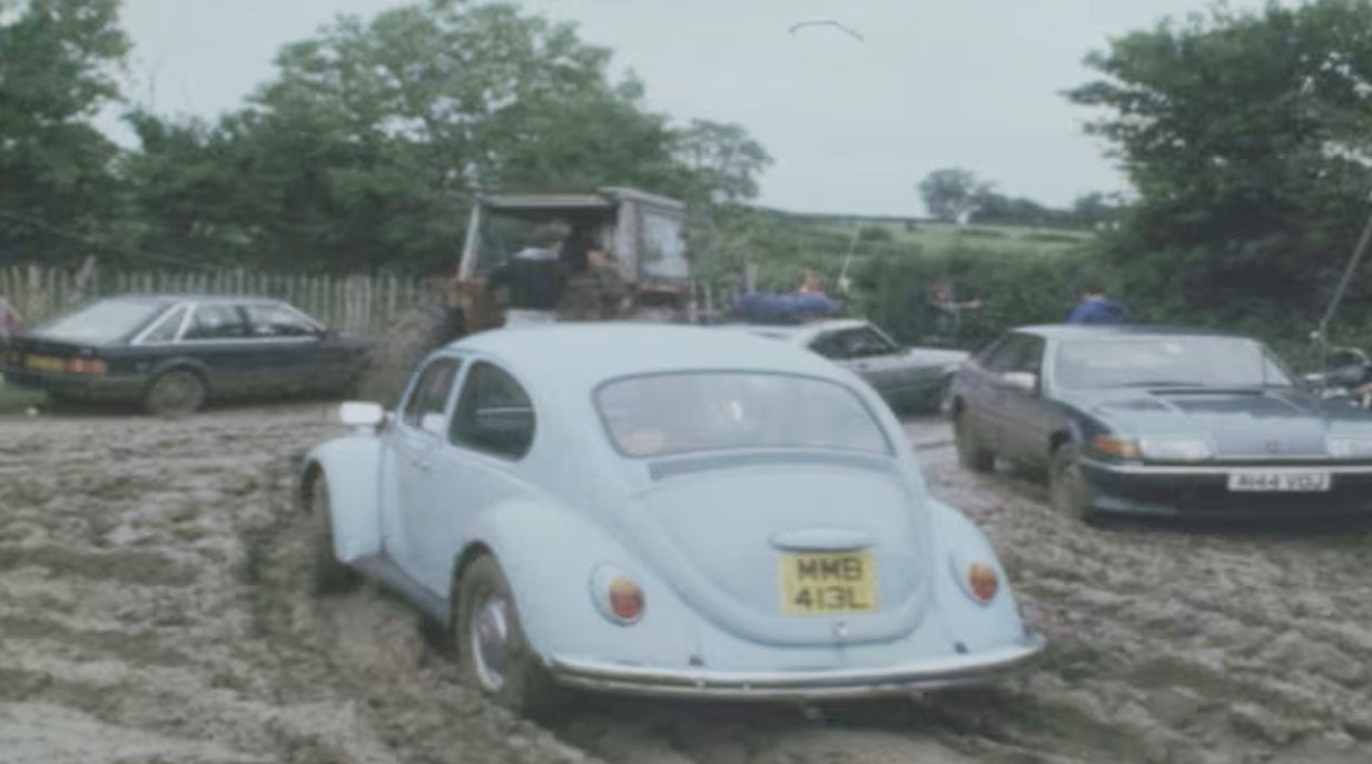 The mud taking over the fields of Worthy Farm in 1982