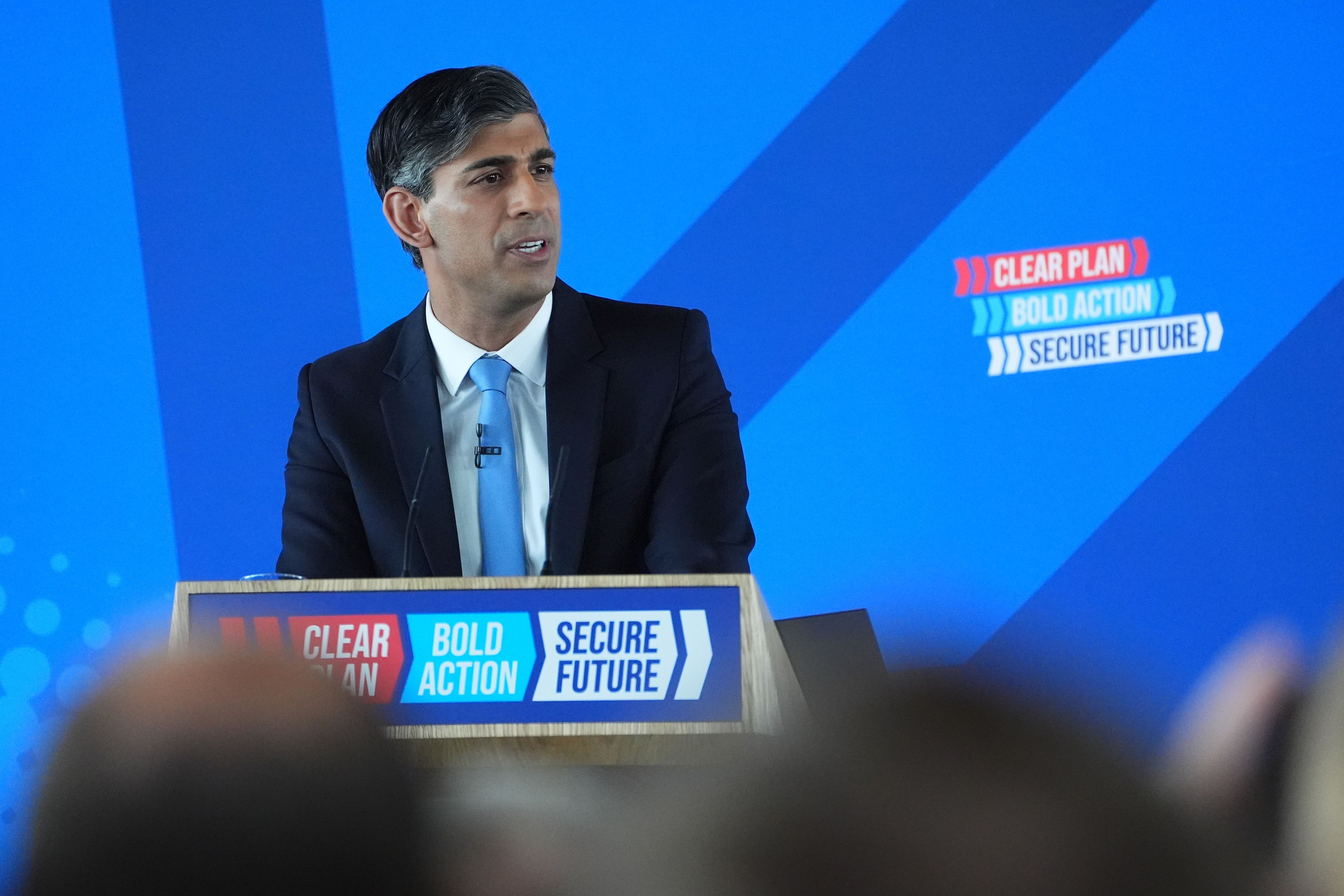 Rishi Sunak launched the Tory manifesto as a poll found 48% of people thought his campaign was going badly (James Manning/PA)