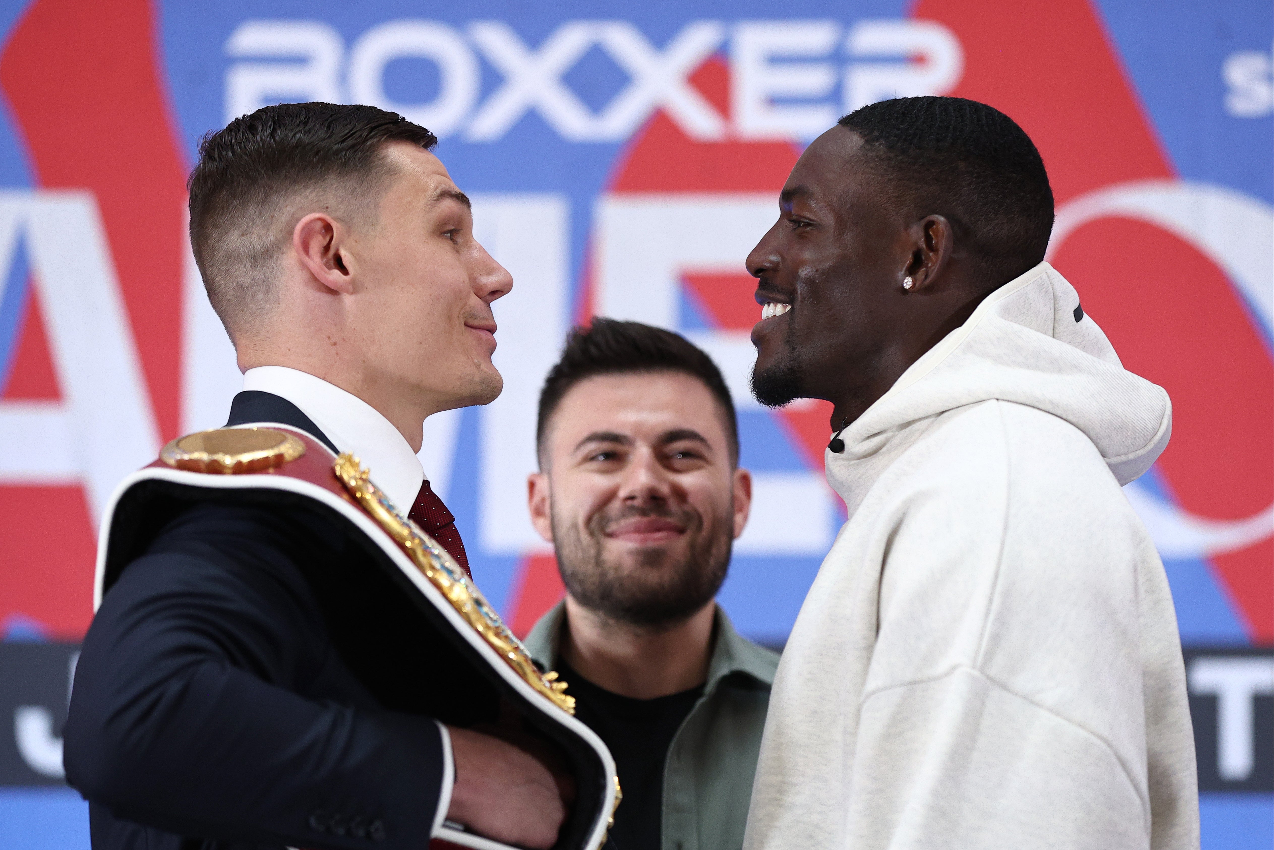 Chris Billam-Smith (left) facing off with Richard Riakporhe ahead of their rematch