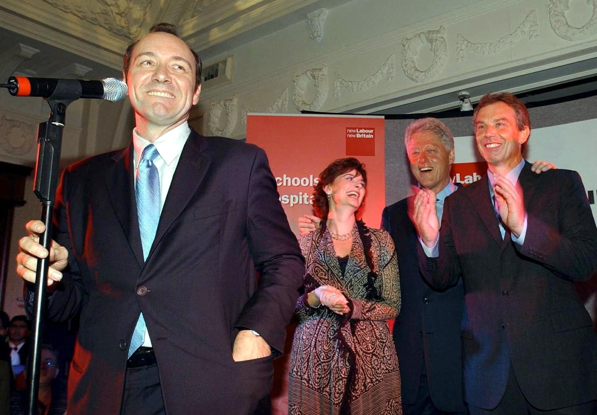 Kevin Spacey with Cherie Blair, President Bill Clinton and then Prime Minister Tony Blair in 2002