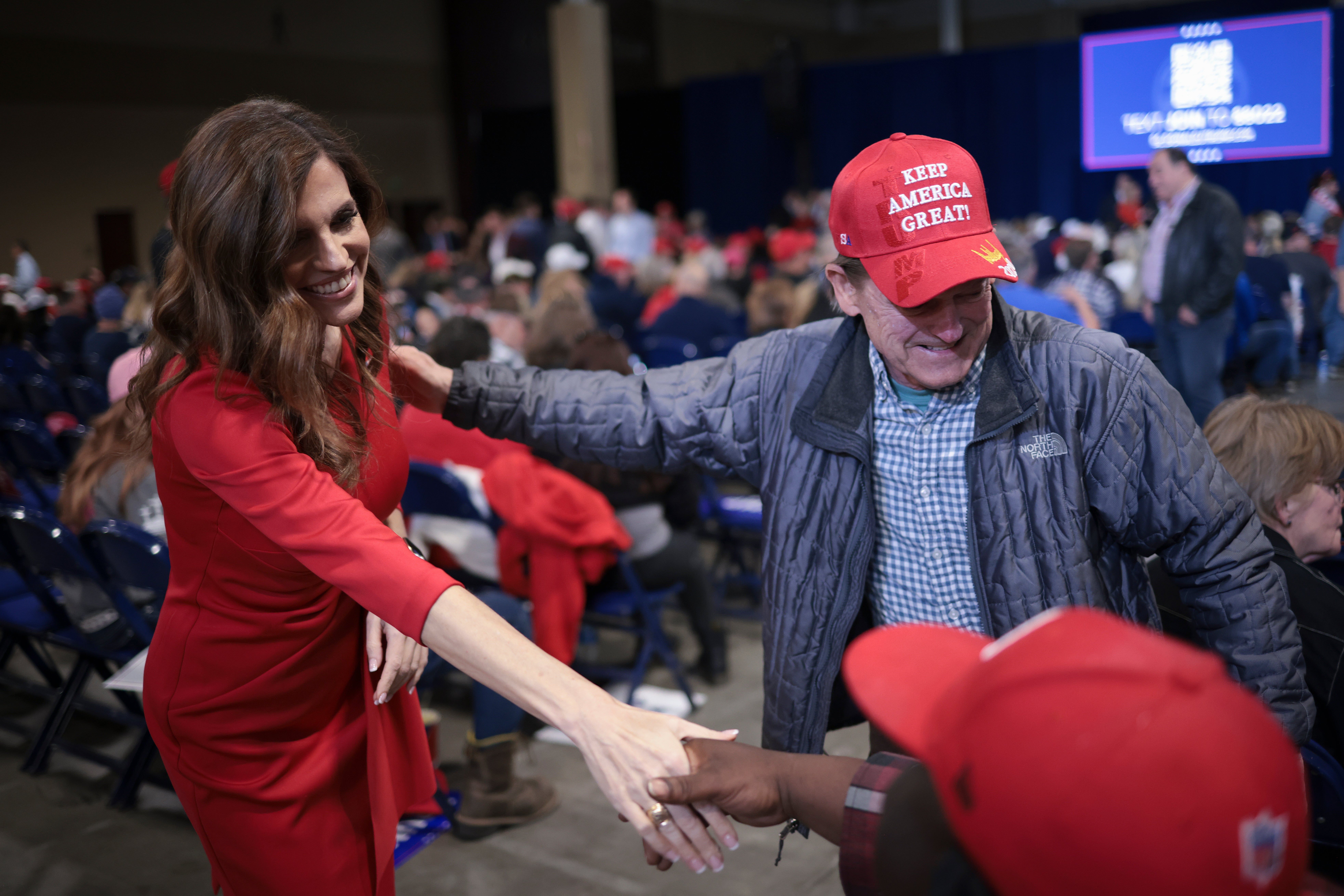 South Carolina Rep Nancy Mace greets supporters at a Trump rally in February 2024. She is facing a possible investigation by the House Ethics Committee over her expenses claims