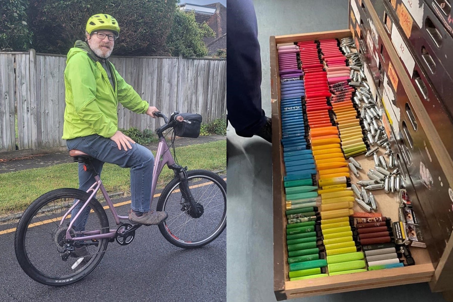 Mark Hopgood, 55, made an e-bike powered by disposable vape batteries that is capable of reaching speeds of up to 15mph (Collect/PA Real Life)