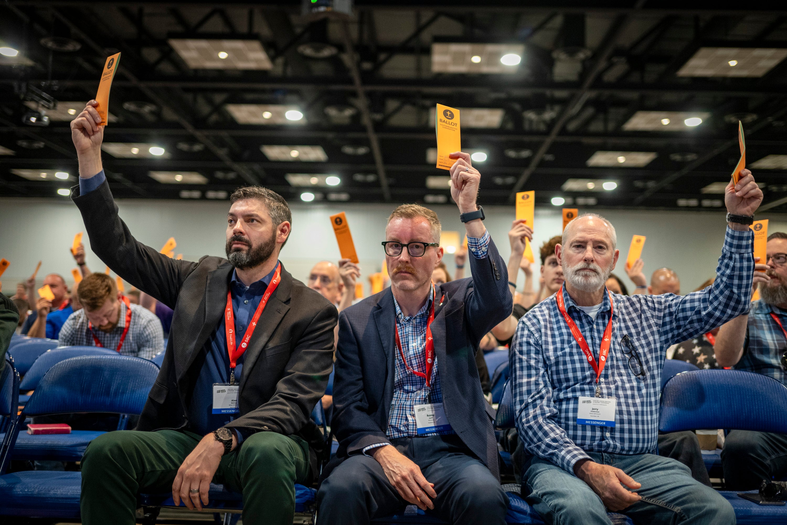 Southern Baptist members – or ‘Messengers’ – voting during the annual meeting in Indianapolis