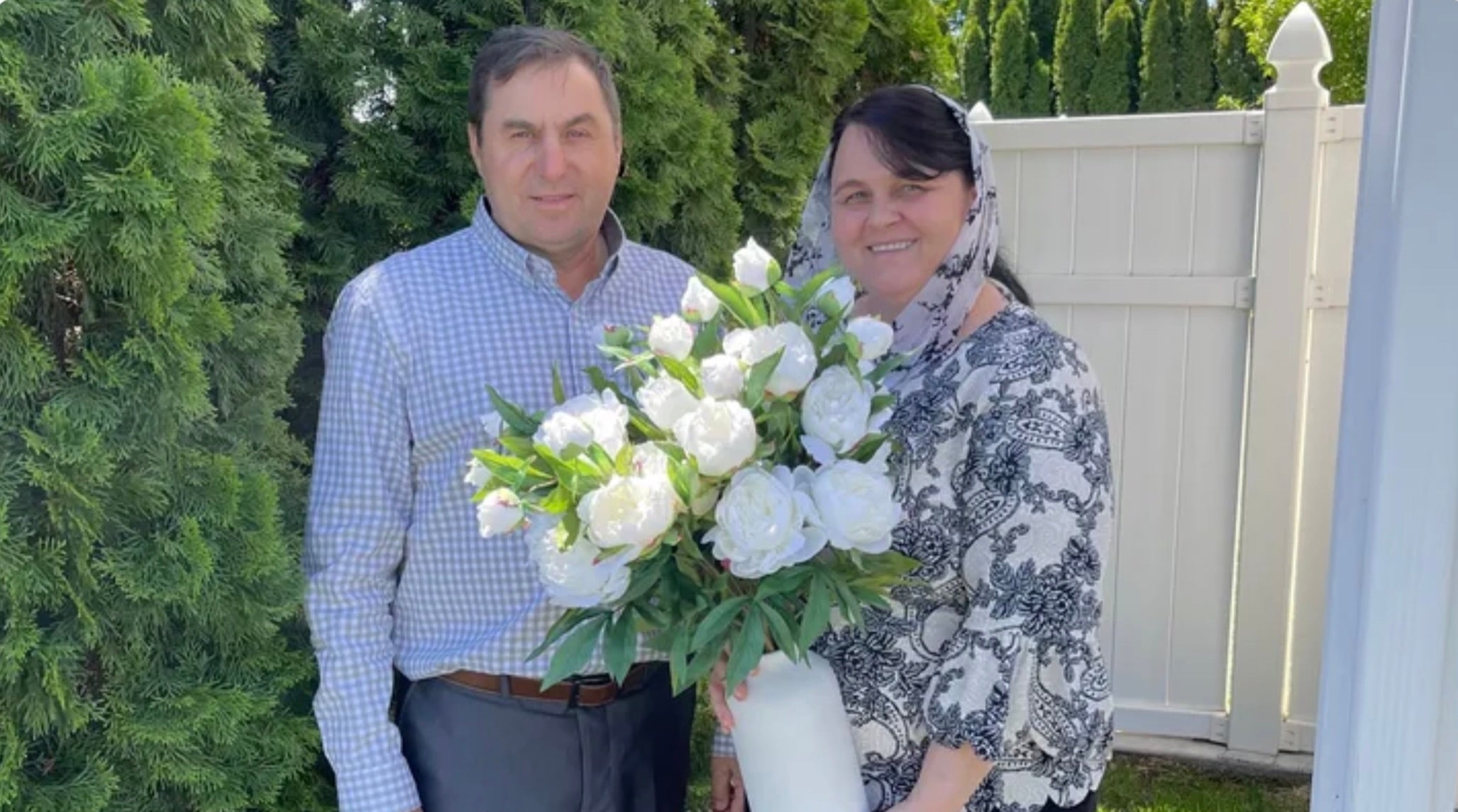 Viktor Voloshin, 56, and his wife, in an undated photo posted on GoFundMe. Voloshin, a father of 12 kids, died while cleaning out a fertilizer truck.