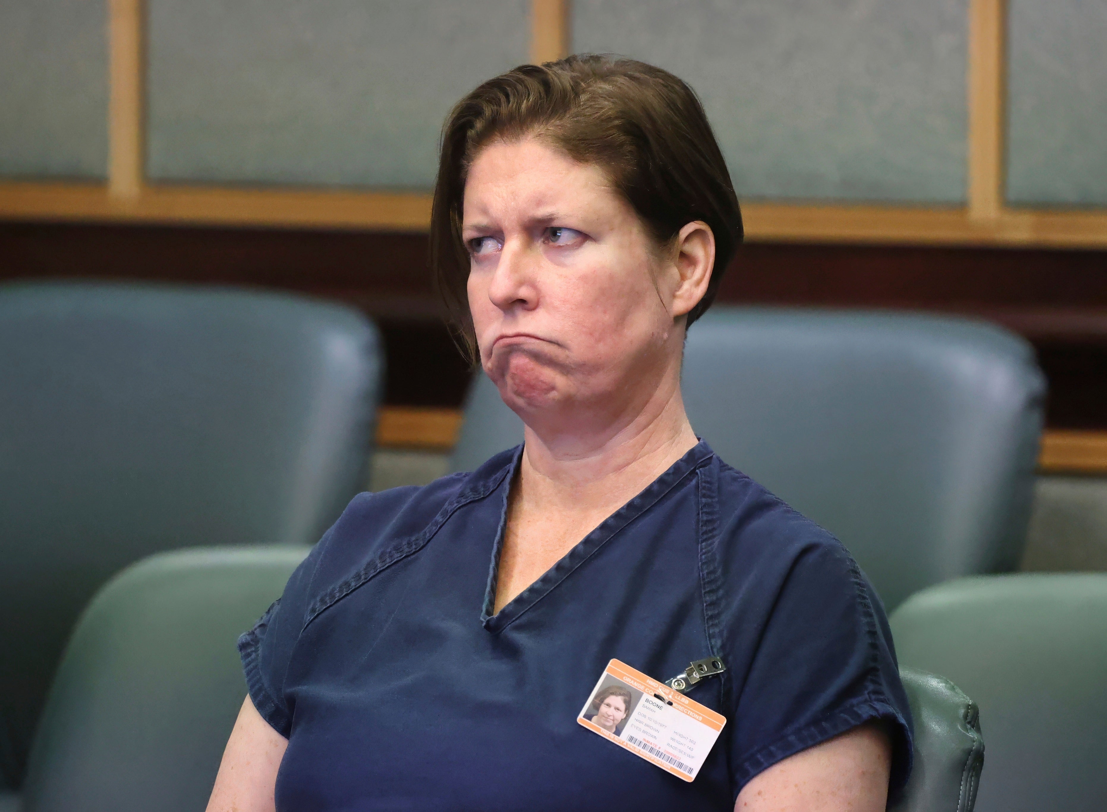 Defendant Sarah Boone listens to her court-appointed attorney Patricia Cashman during a pre-trial hearing in Orlando, Florida on June 7. Cashman has asked to withdraw from the case