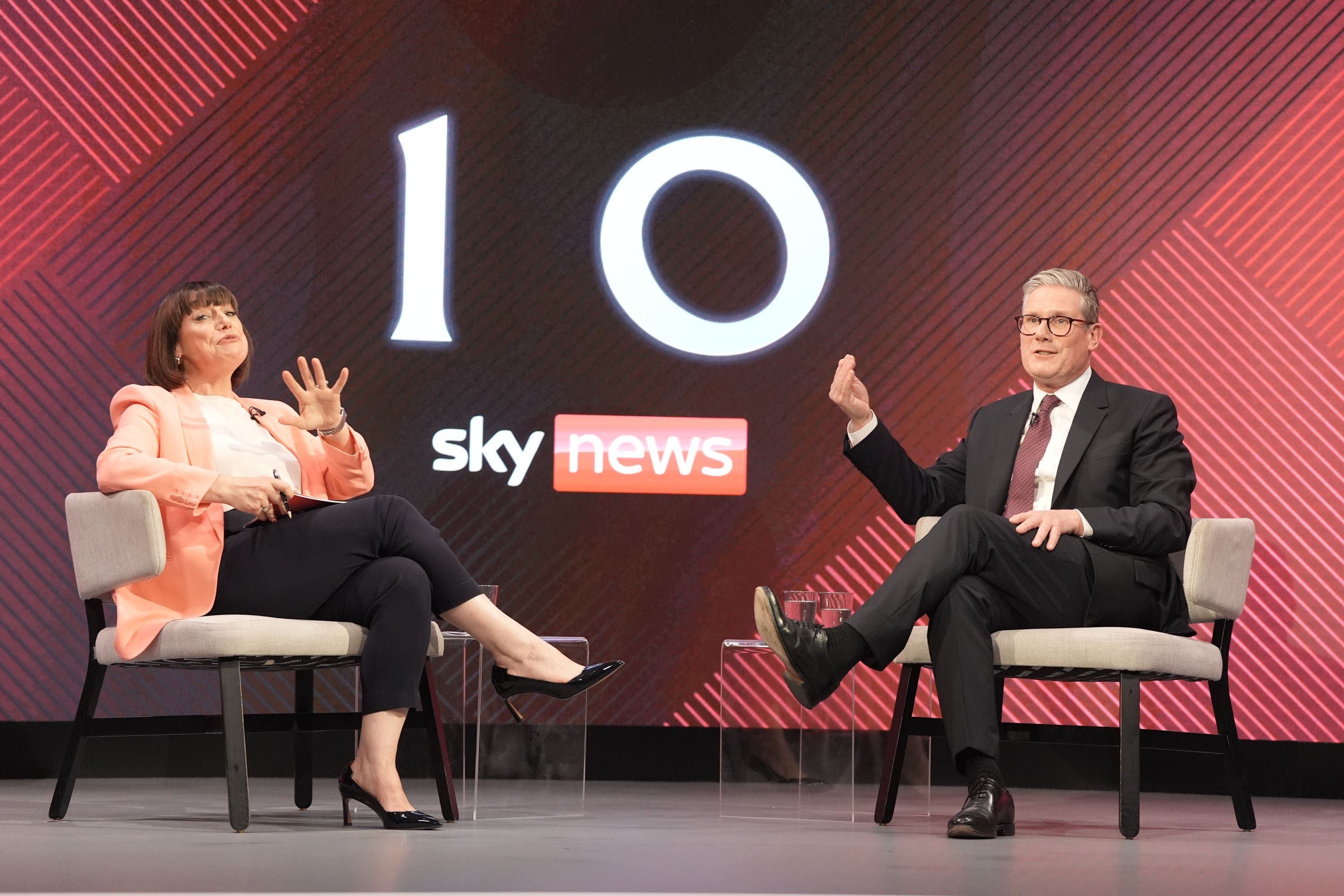 Labour Party leader Sir Keir Starmer, during a Sky News election event with Sky’s political editor Beth Rigby, in Grimsby (Stefan Rousseau/PA)