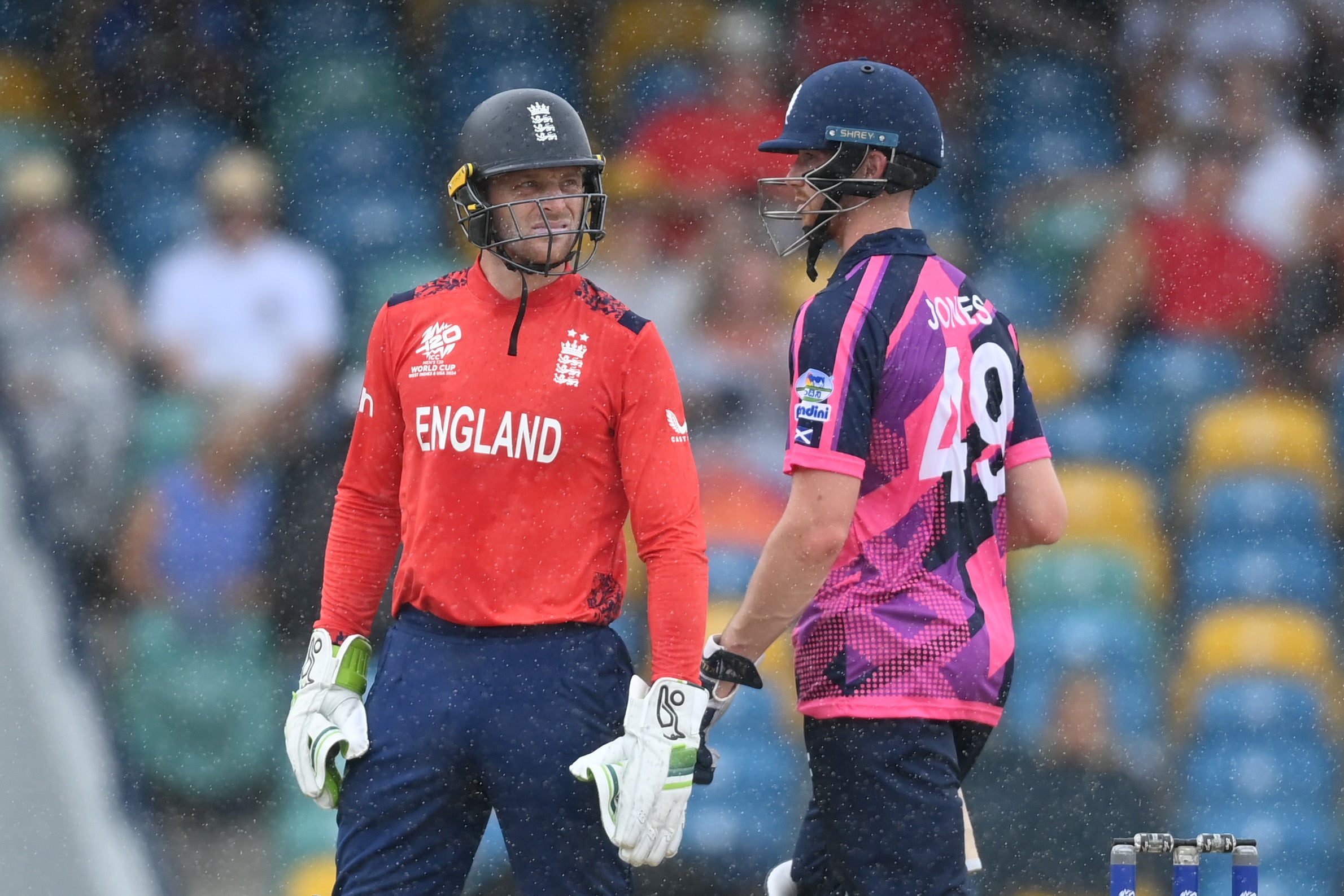 England and Scotland’s match in Barbados was washed out with both sides taking one point each