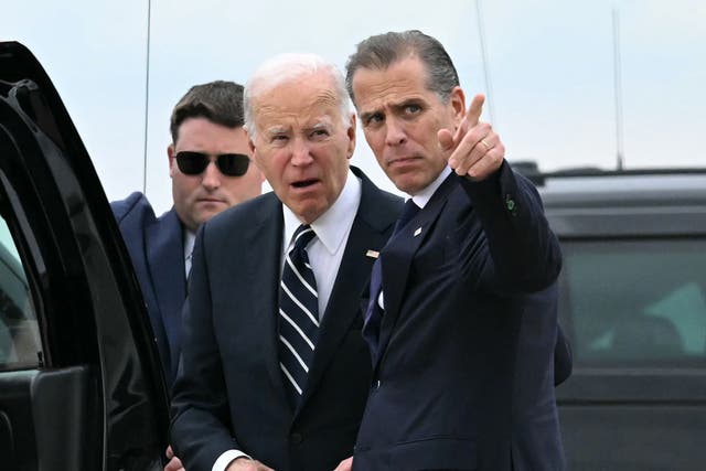 <p>Joe Biden with his son, Hunter, who pleaded guilty to nine federal tax charges</p>