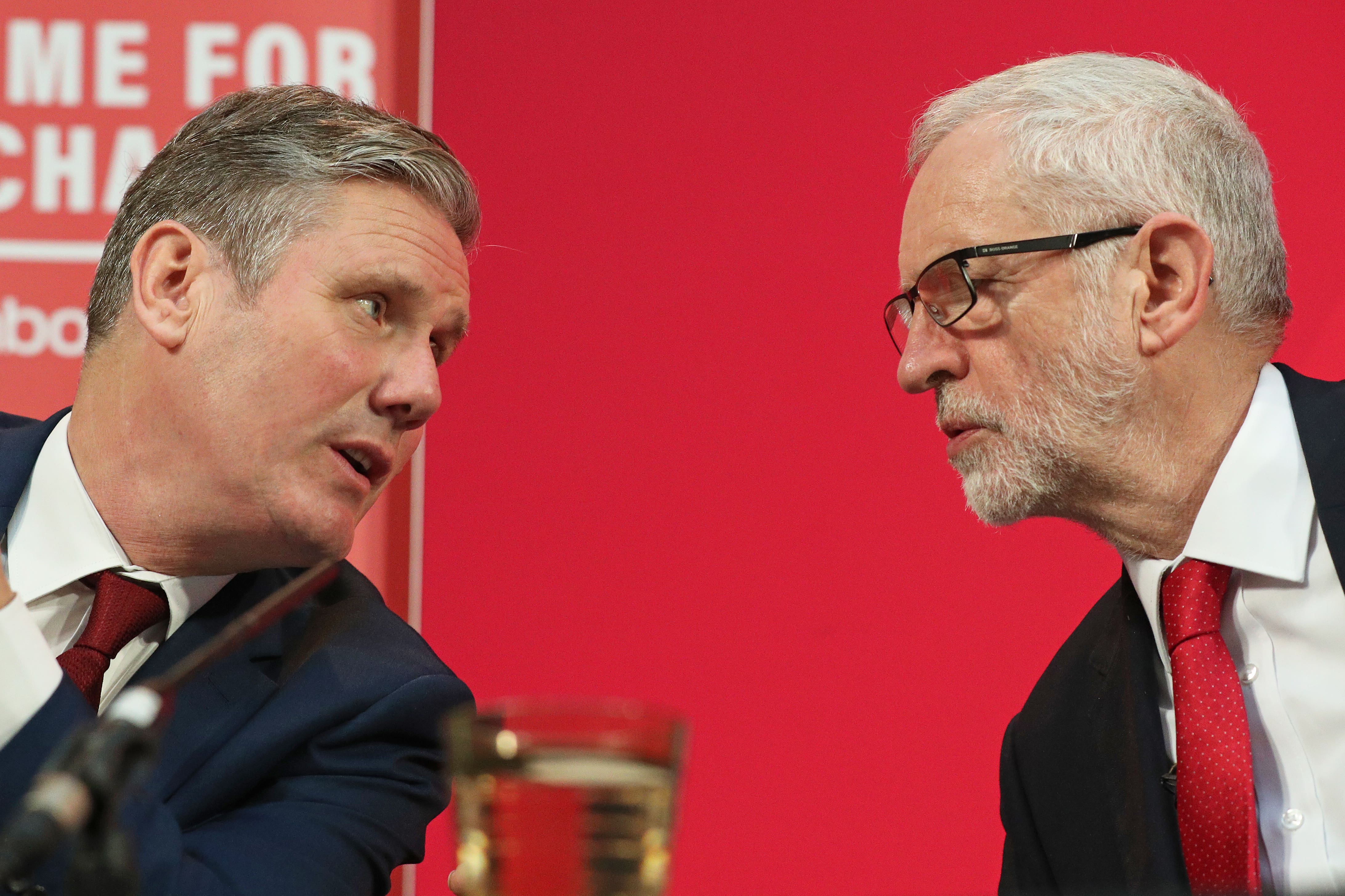 Then Labour Party leader Jeremy Corbyn alongside shadow Brexit secretary Keir Starmer during a press conference in central London in 2019