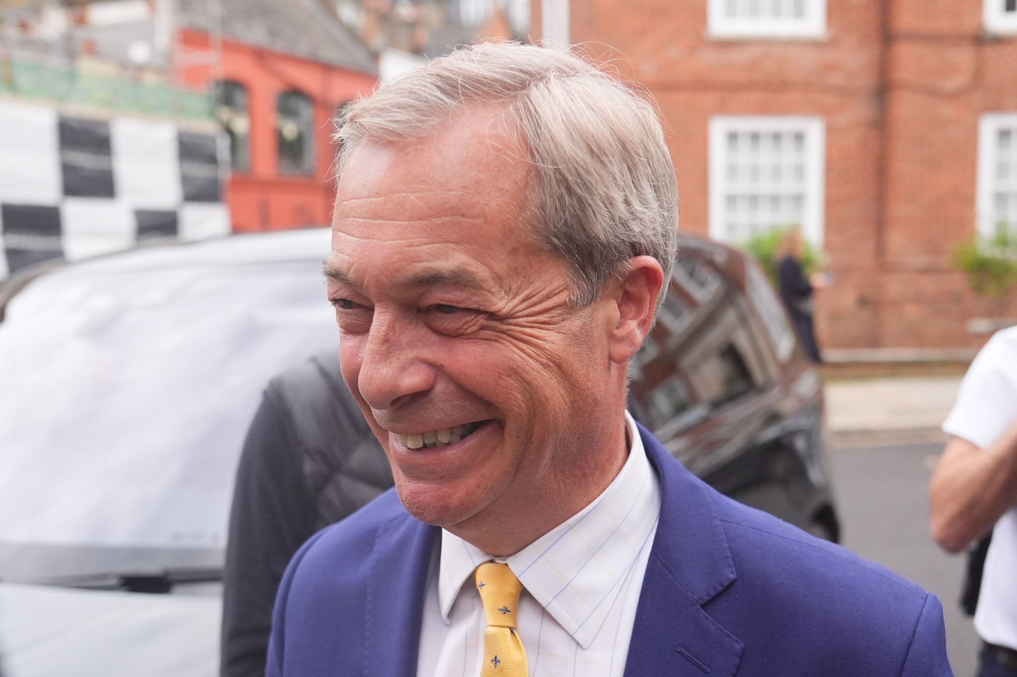 Reform UK leader Nigel Farage at a fundraiser for Donald Trump, hosted by former Neighbours star Holly Valance