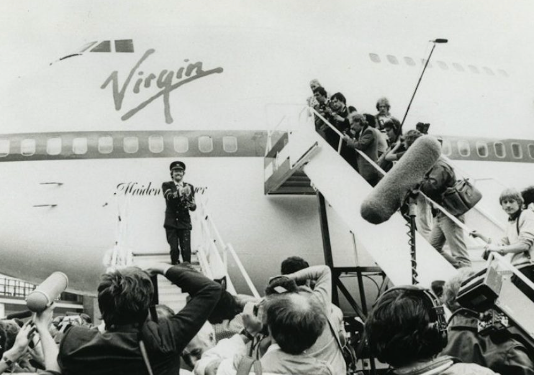 Maiden flight: Richard Branson at Gatwick airport ahead of the first Virgin Atlantic departure to Newark New York