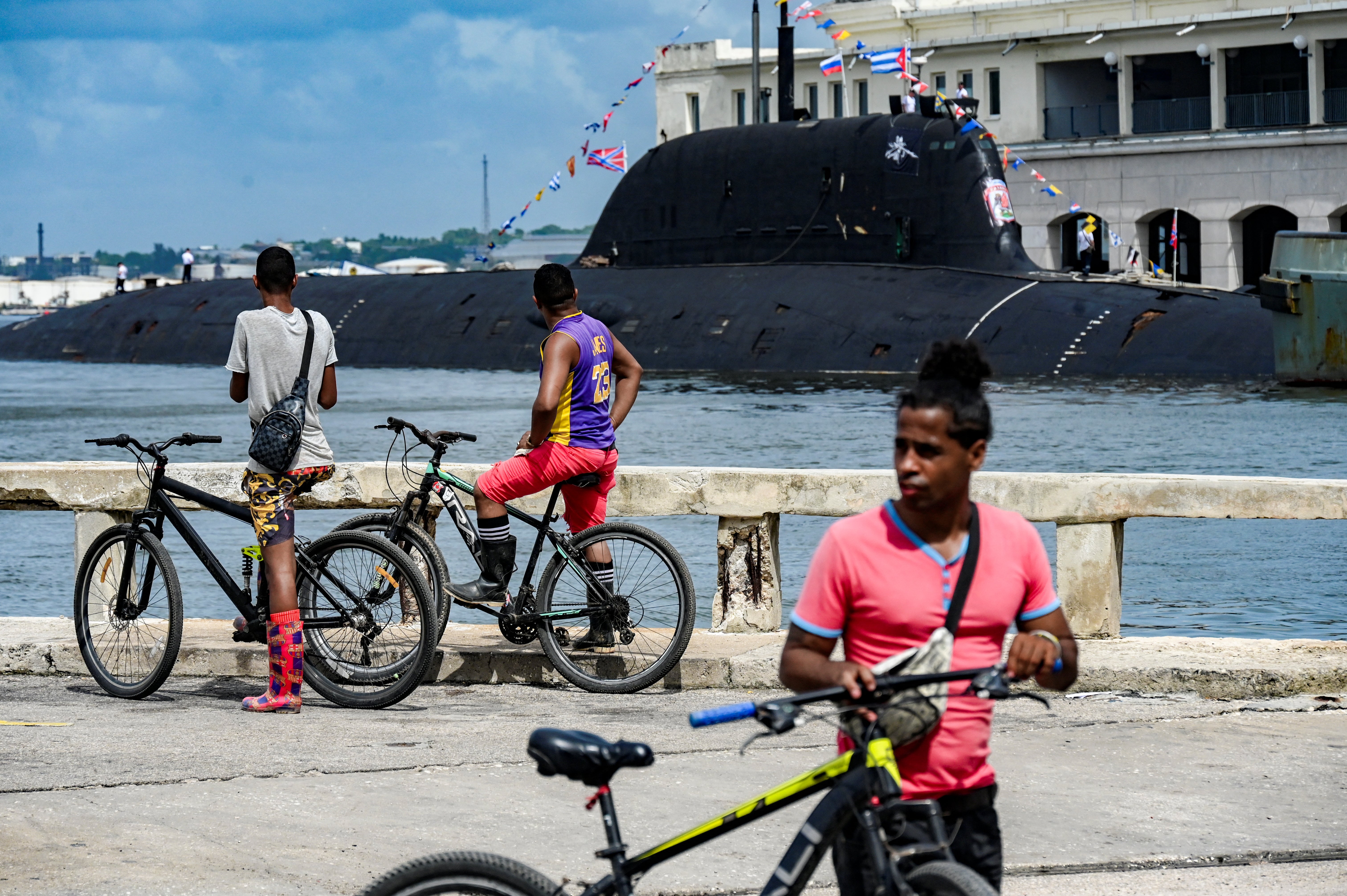 A U.S. submarine has pulled into Guantanamo Bay as a show of force after a Russian fleet (pictured) arrived in Cuba days earlier.