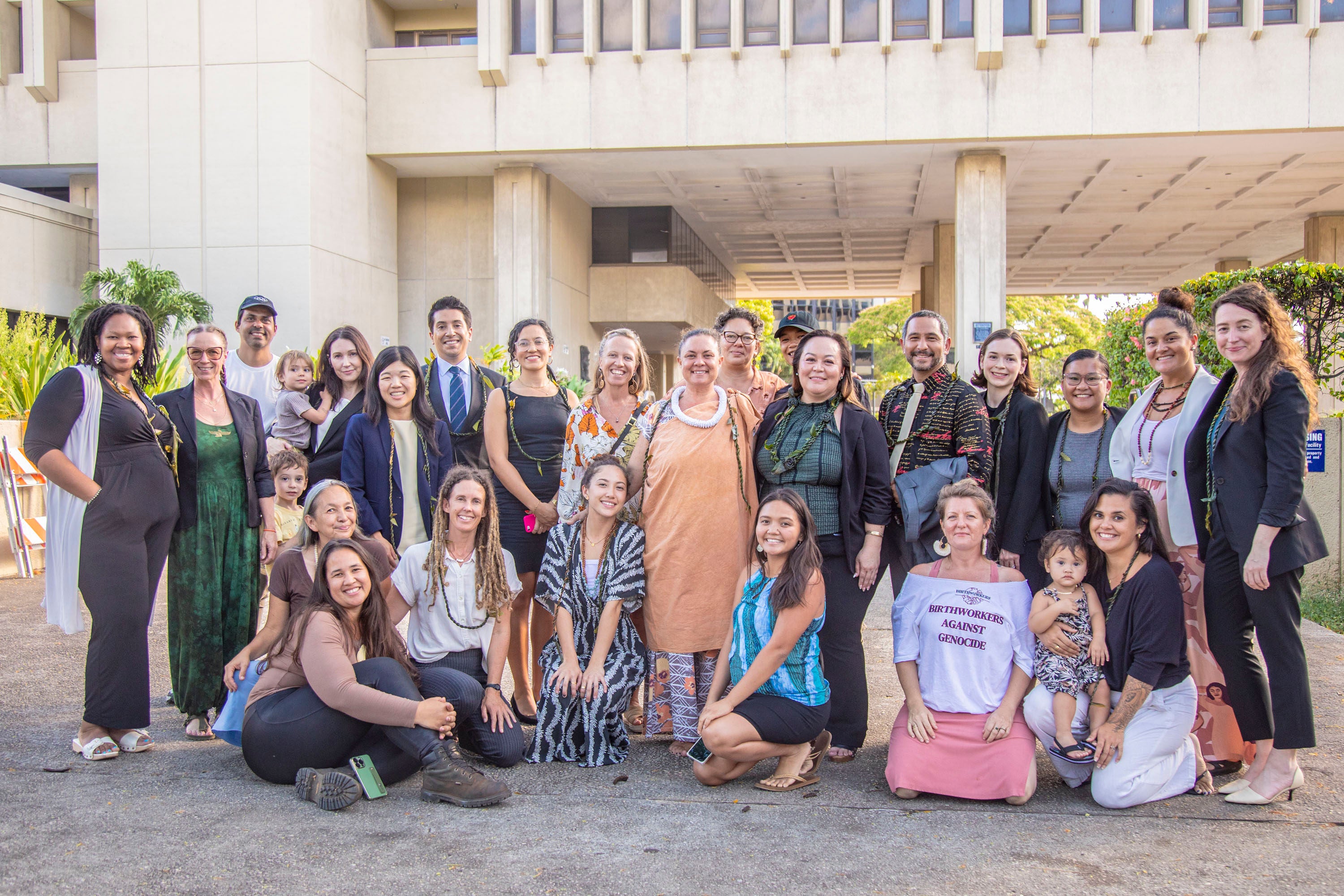 Plaintiffs, attorneys and families outside the courthouse in Honolulu