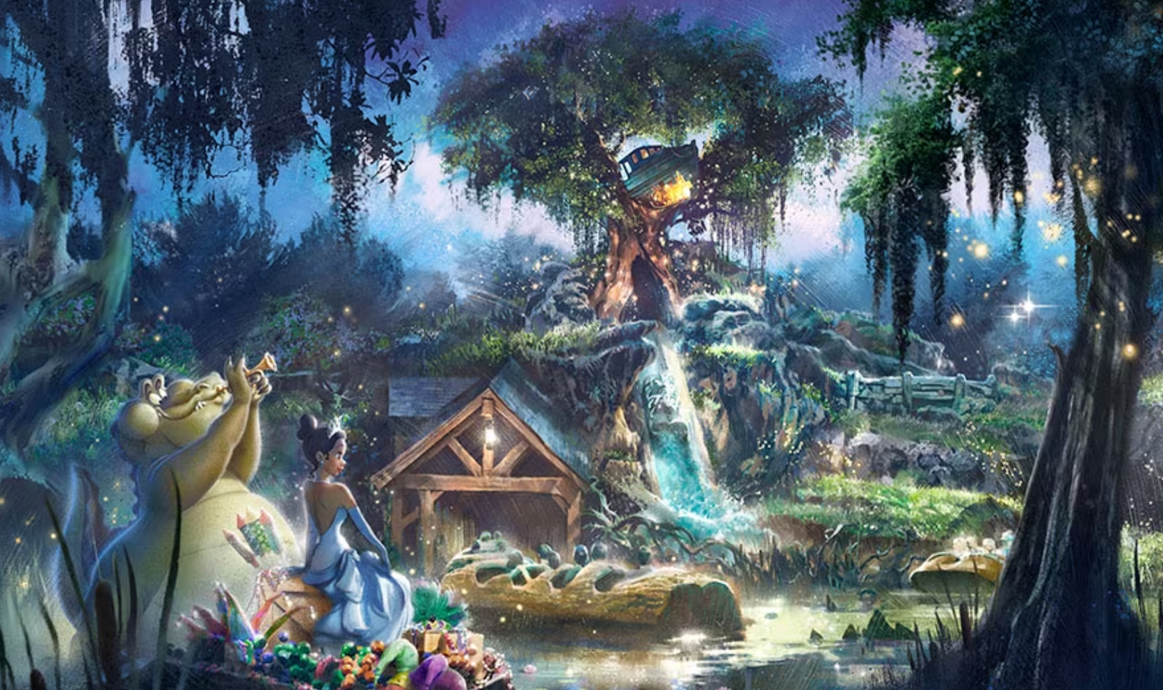 A rendering of Tiana’s Bayou Adventure, the ride set to replace Splash Mountain at Disney Parks this summer.