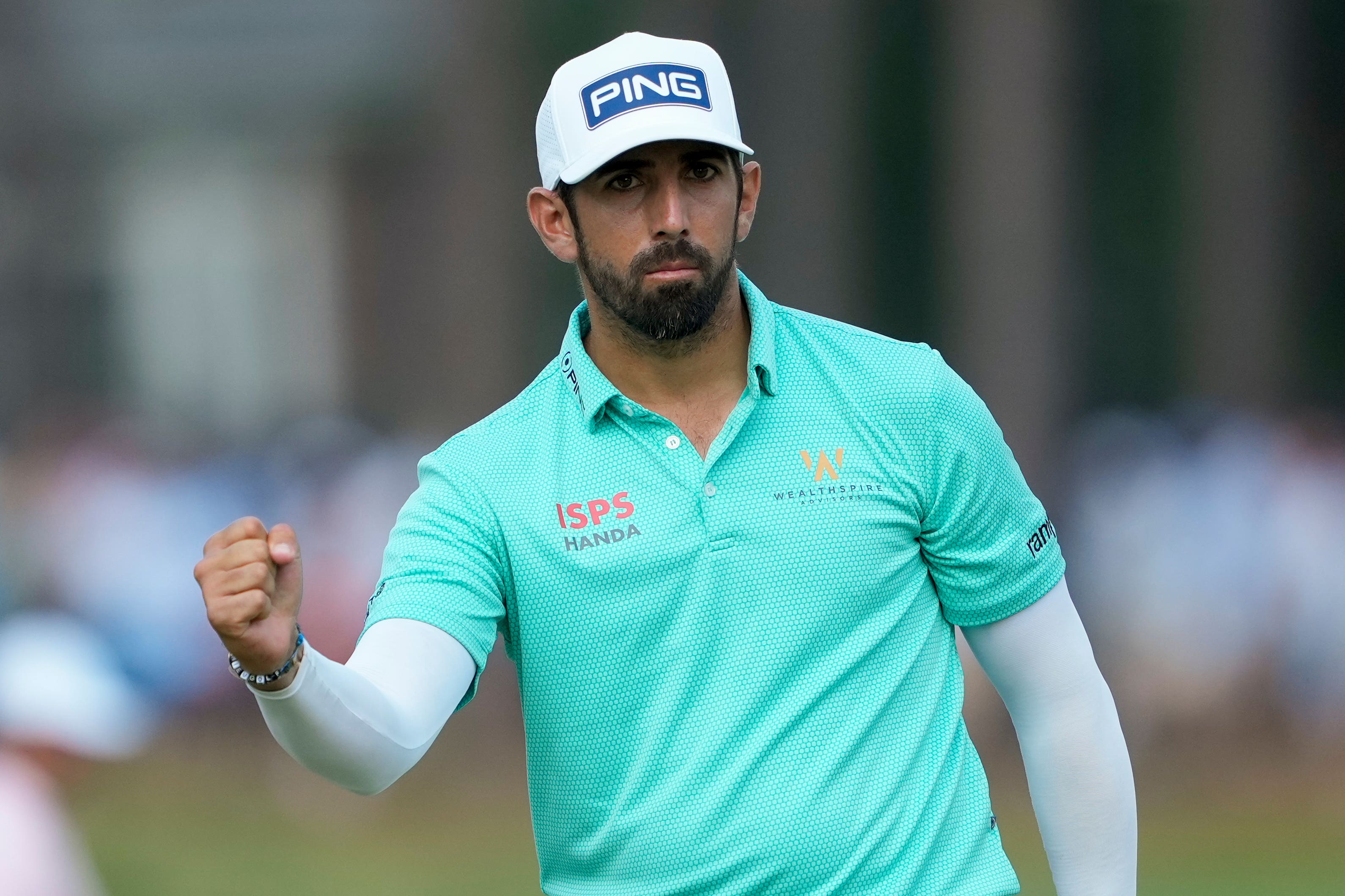 Matthieu Pavon held a slender lead midway through the third round of the US Open (Matt York/AP)