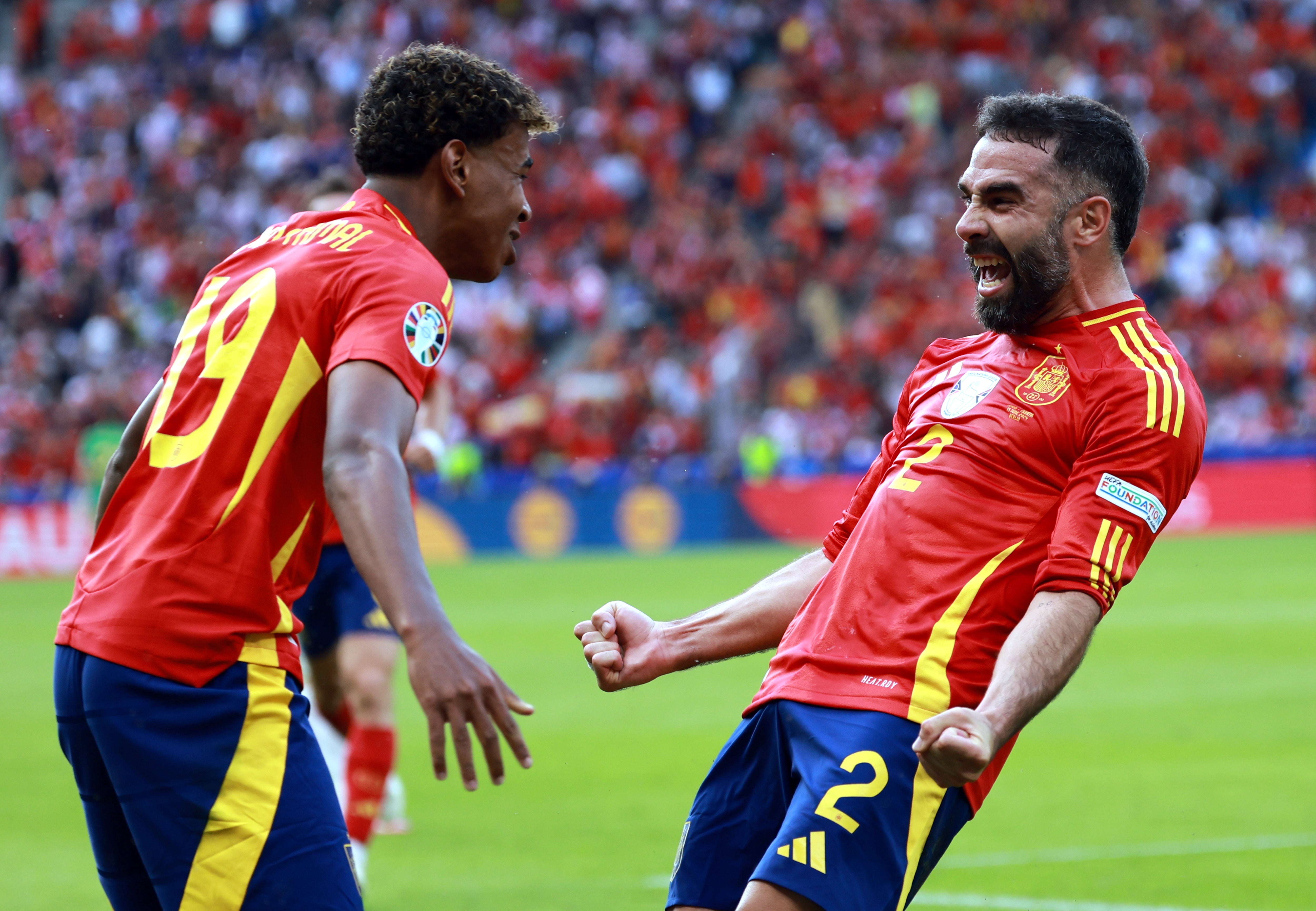 Lamine Yamal, left, set up Dani Carvajal’s sublime volley against Croatia