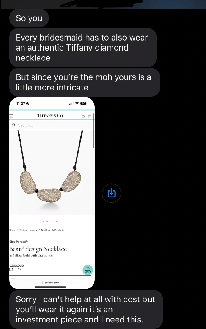 TikTok user asked to buy a Tiffany diamond necklace and wear it to her friend’s wedding