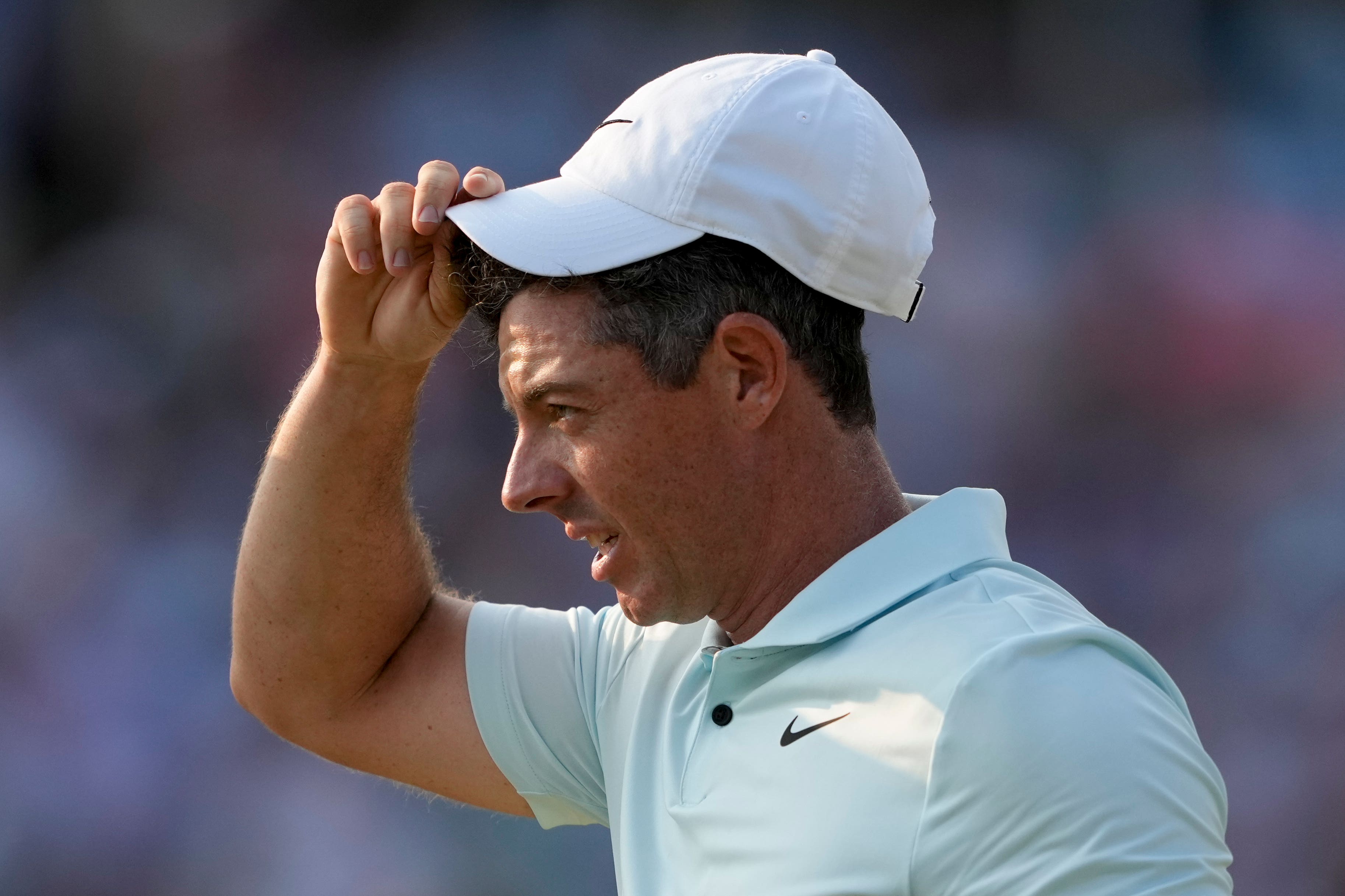 Rory McIlroy reacts after missing a putt on the 18th hole during the final round of the US Open (Matt York/AP)