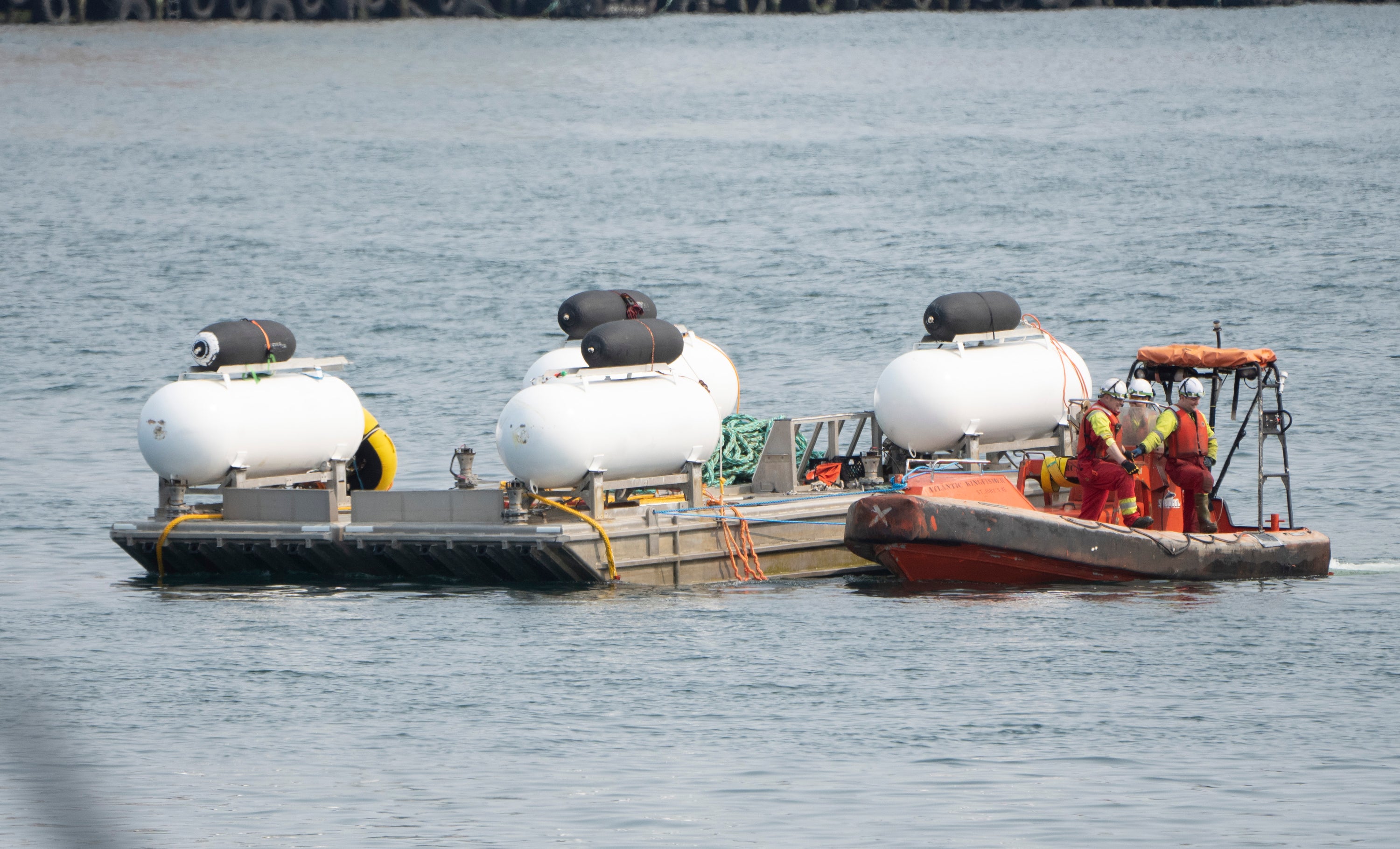 The Titan launch barge is moved to the Coast Guard yard at port in St. John’s, Newfoundland in this June 24, 2023