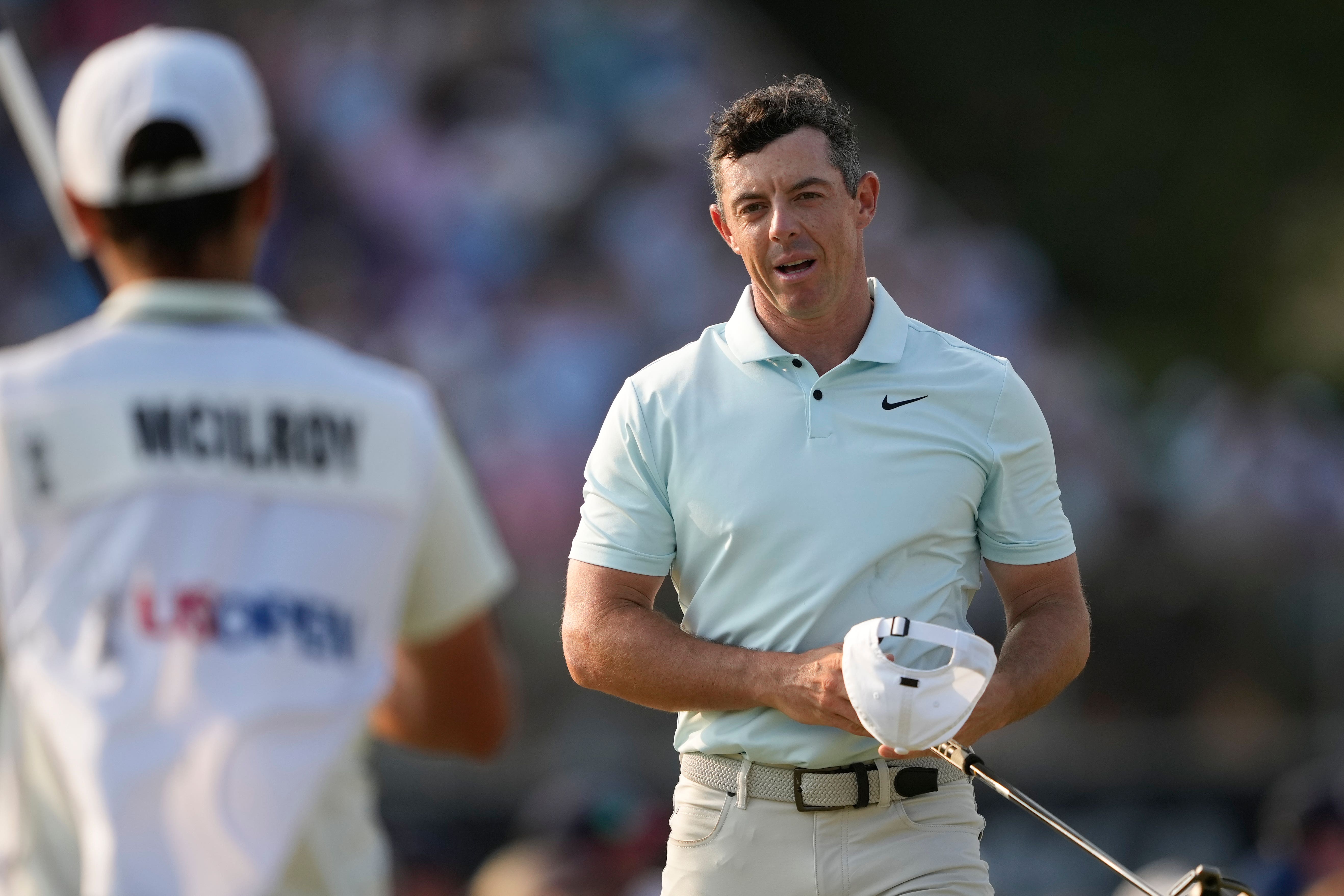 Rory McIlroy bogeyed three of the last four holes to squander his best chance of a major title since 2014 (Matt York/AP)