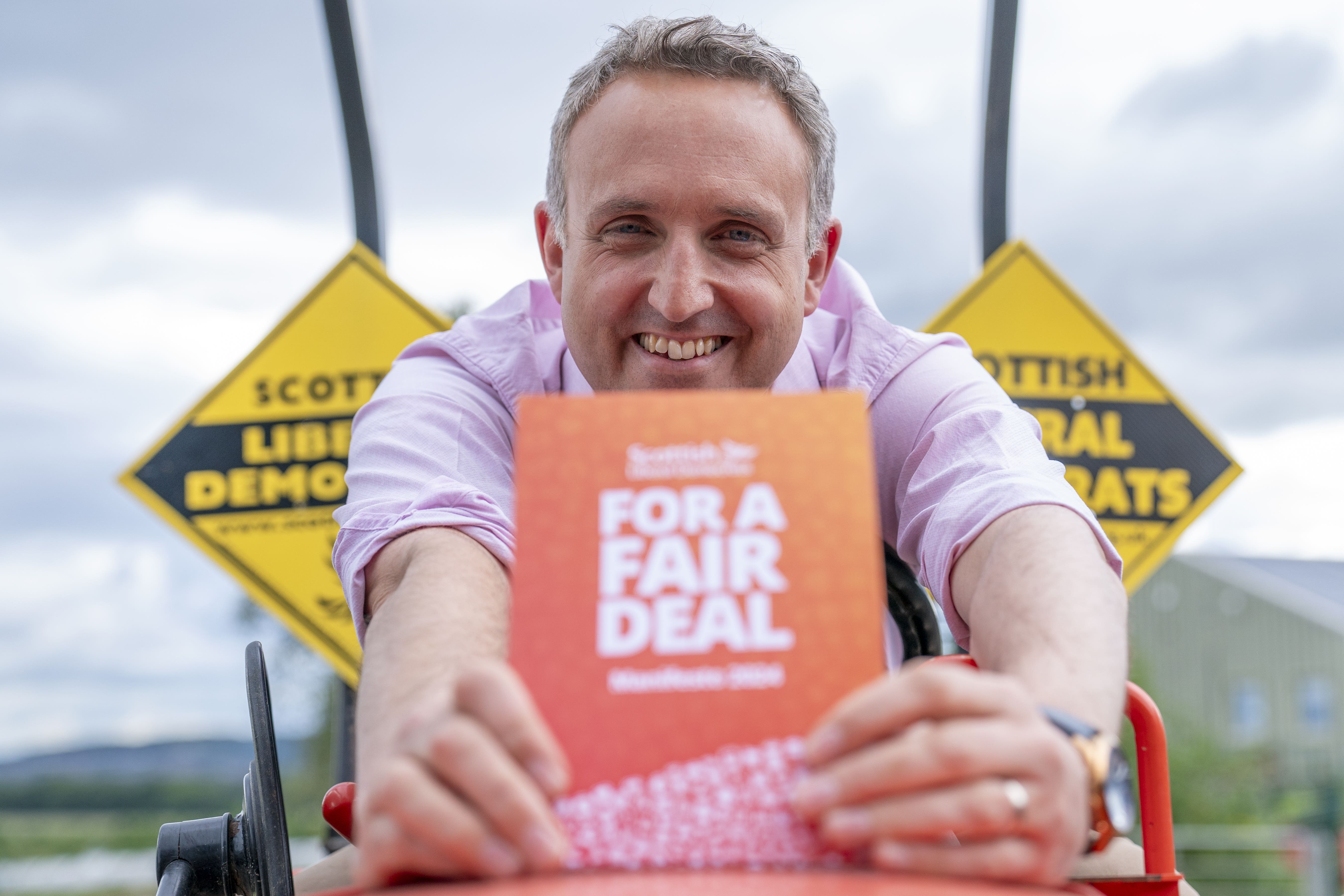 Scottish Liberal Democrat leader Alex Cole-Hamilton during a visit to Craigie’s Farm in South Queensferry to launch the party’s General Election manifesto (Jane Barlow/PA)