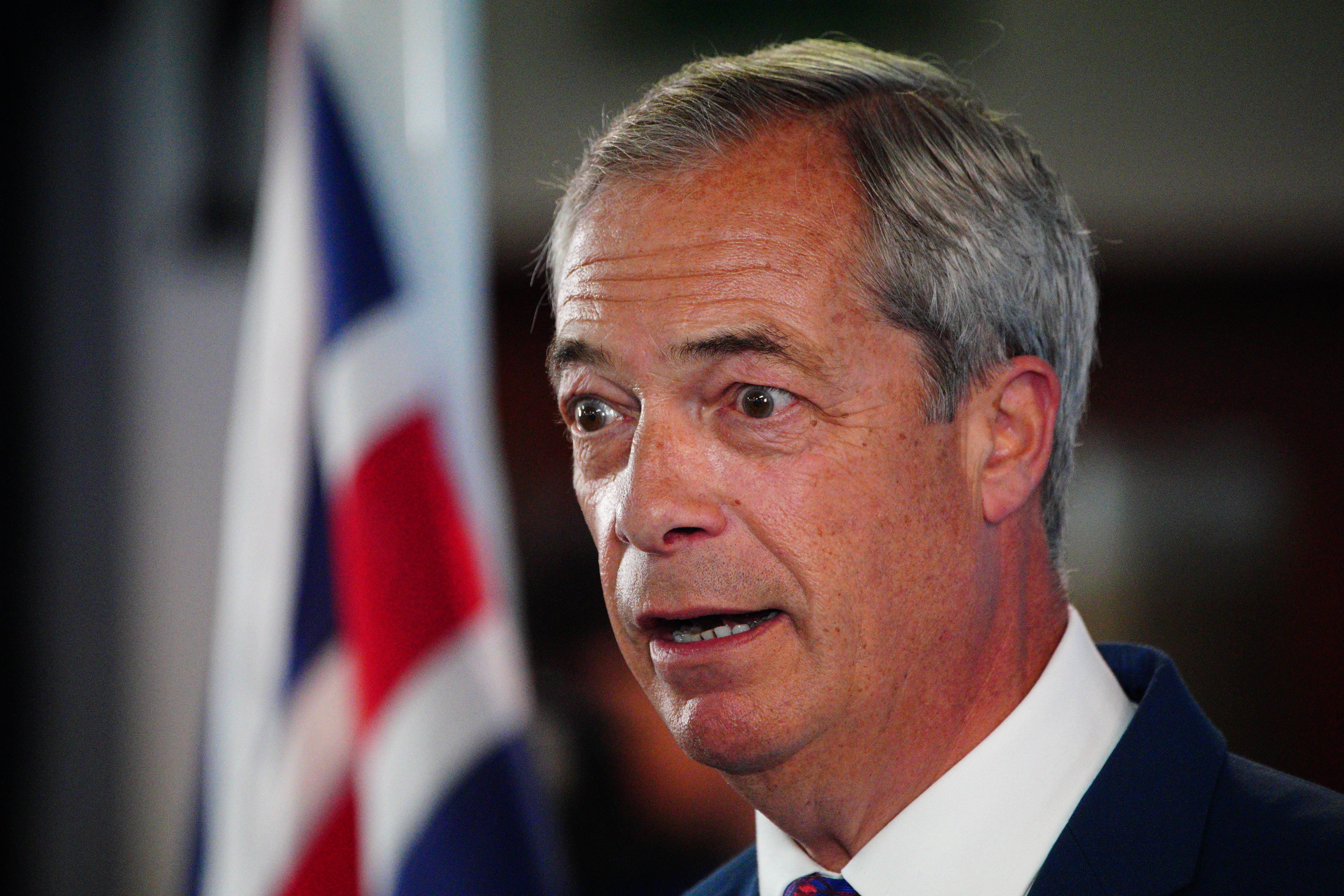 Reform UK leader Nigel Farage in Merthyr Tydfil while on the General Election campaign trail (Ben Birchall/PA)