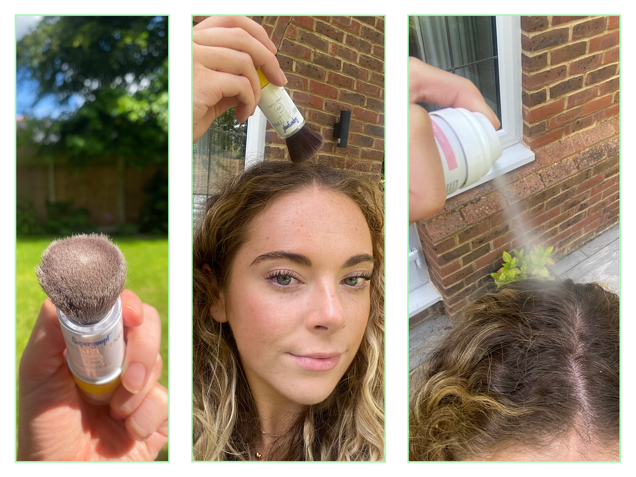 Our tester in action trying out the scalp suncreams