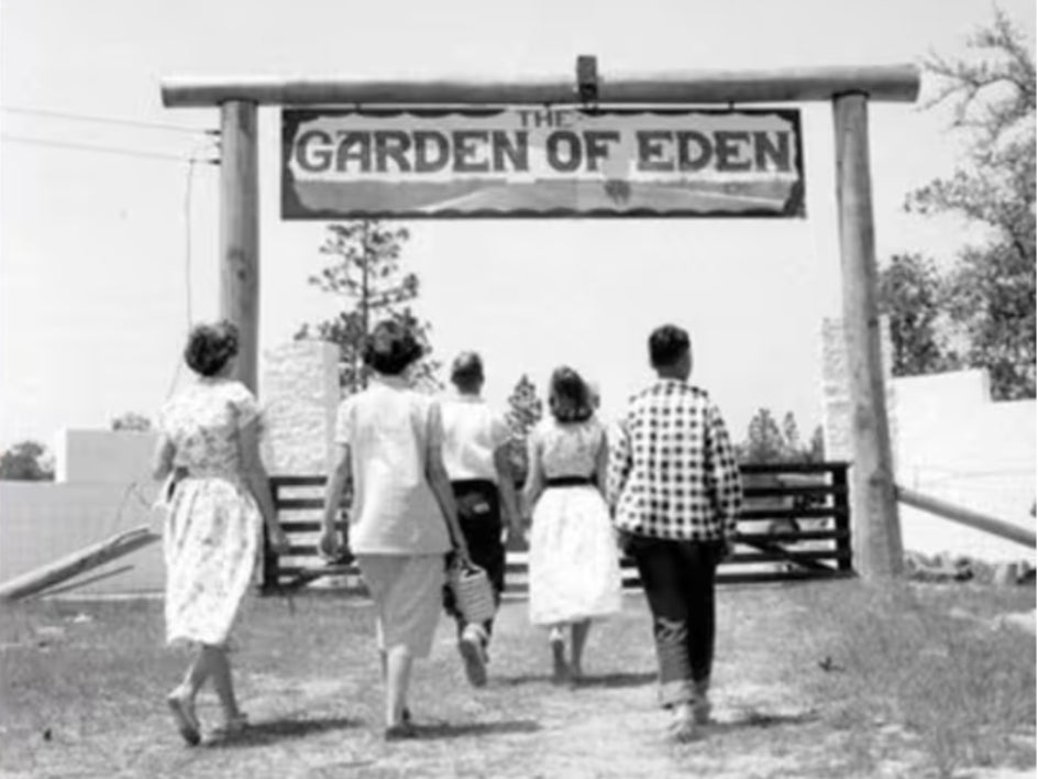 Visitors arrive at minister Elvy Callaway’s ‘Garden of Eden’ attraction. He believed the Garden of Eden was located near Tallahassee, Florida