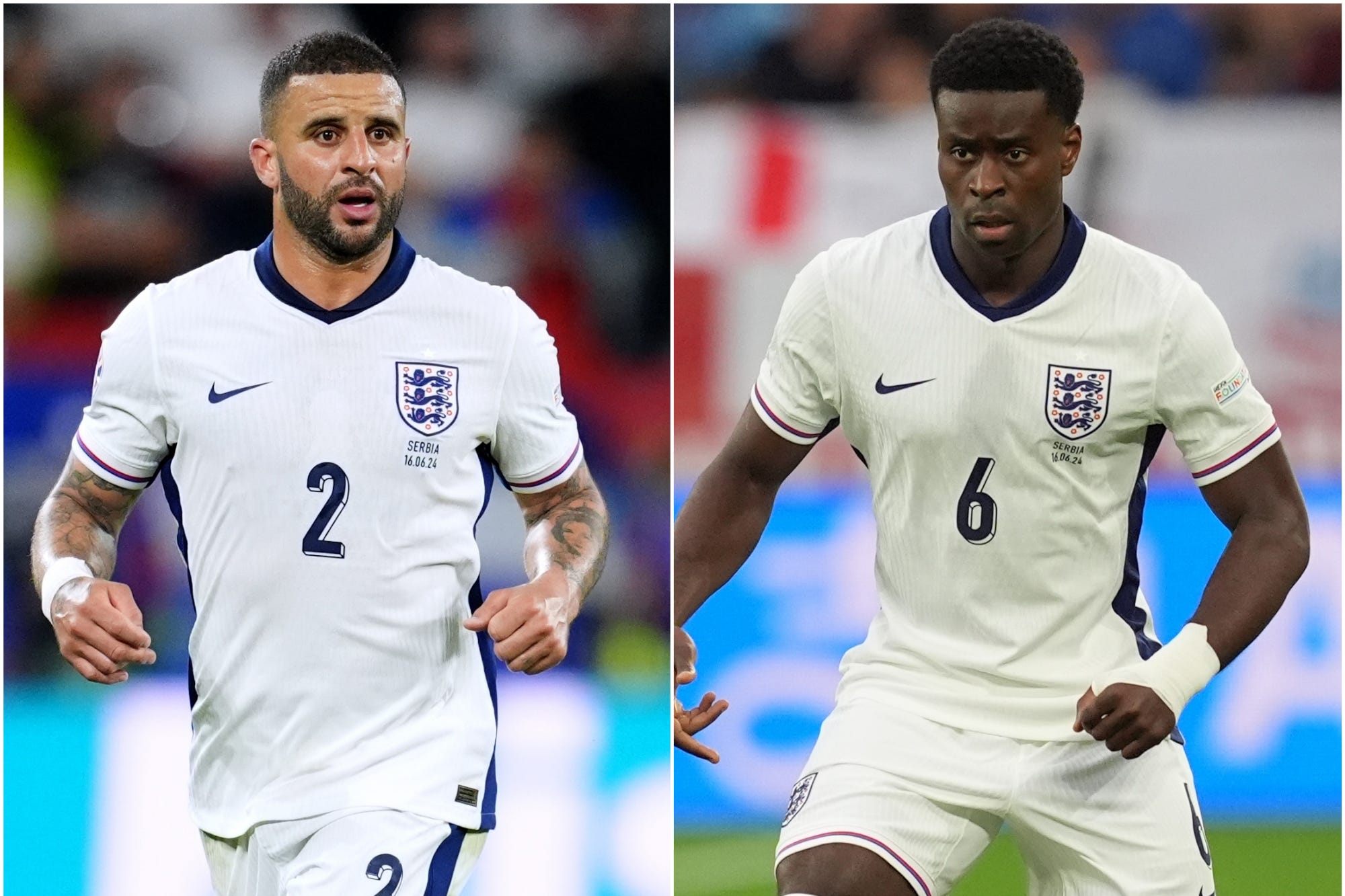 Kyle Walker (left) hailed Marc Guehi’s performance against Serbia (Adam Davy/Martin Rickett/PA)