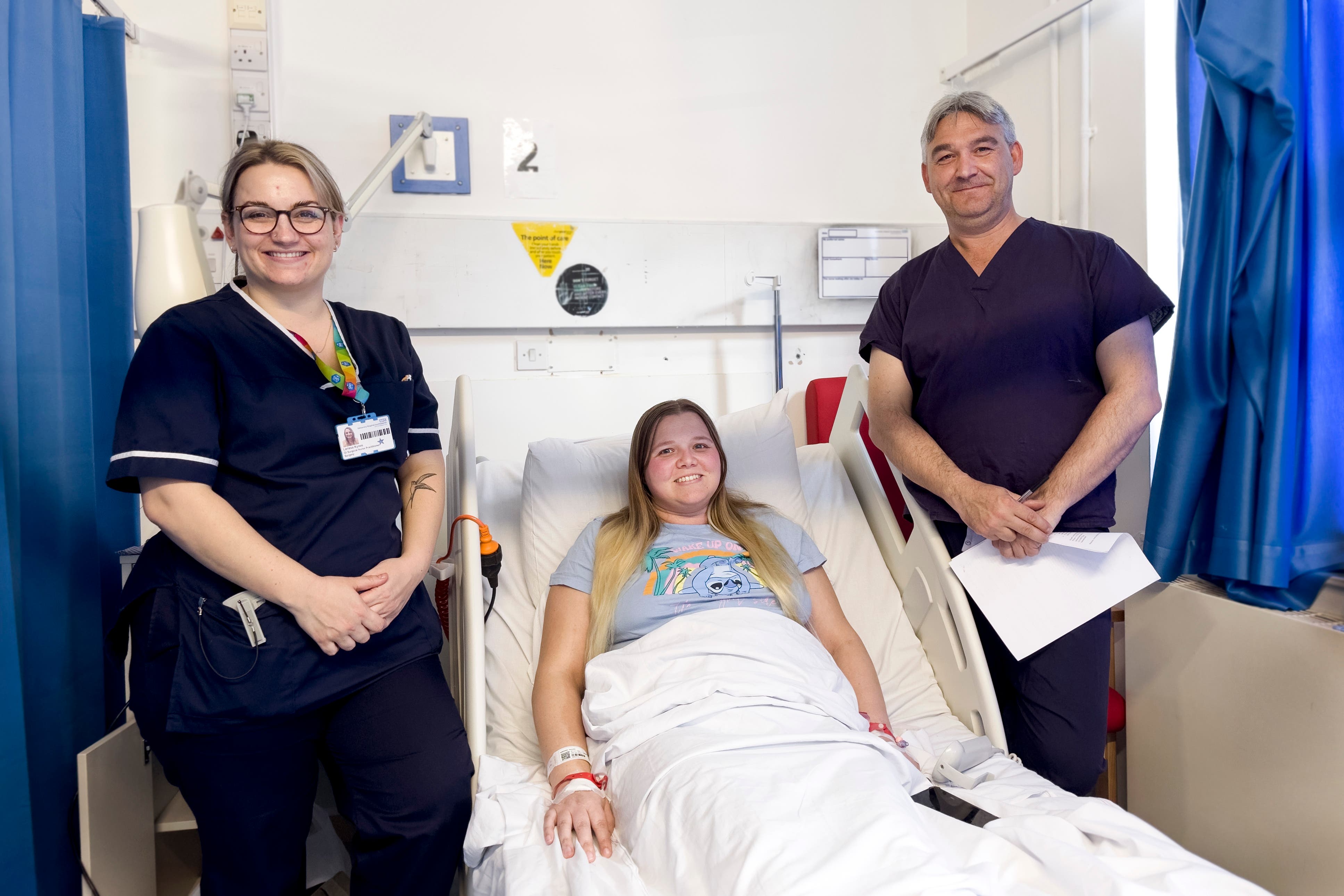 A UHS nurse, Danielle Harding, and consultant general and oesophagogastric surgeon at UHS Fergus Noble. Danielle Harding, 30, is the first patient with gastro-oesophageal reflux disease to undergo the RefluxStop procedure at UHS