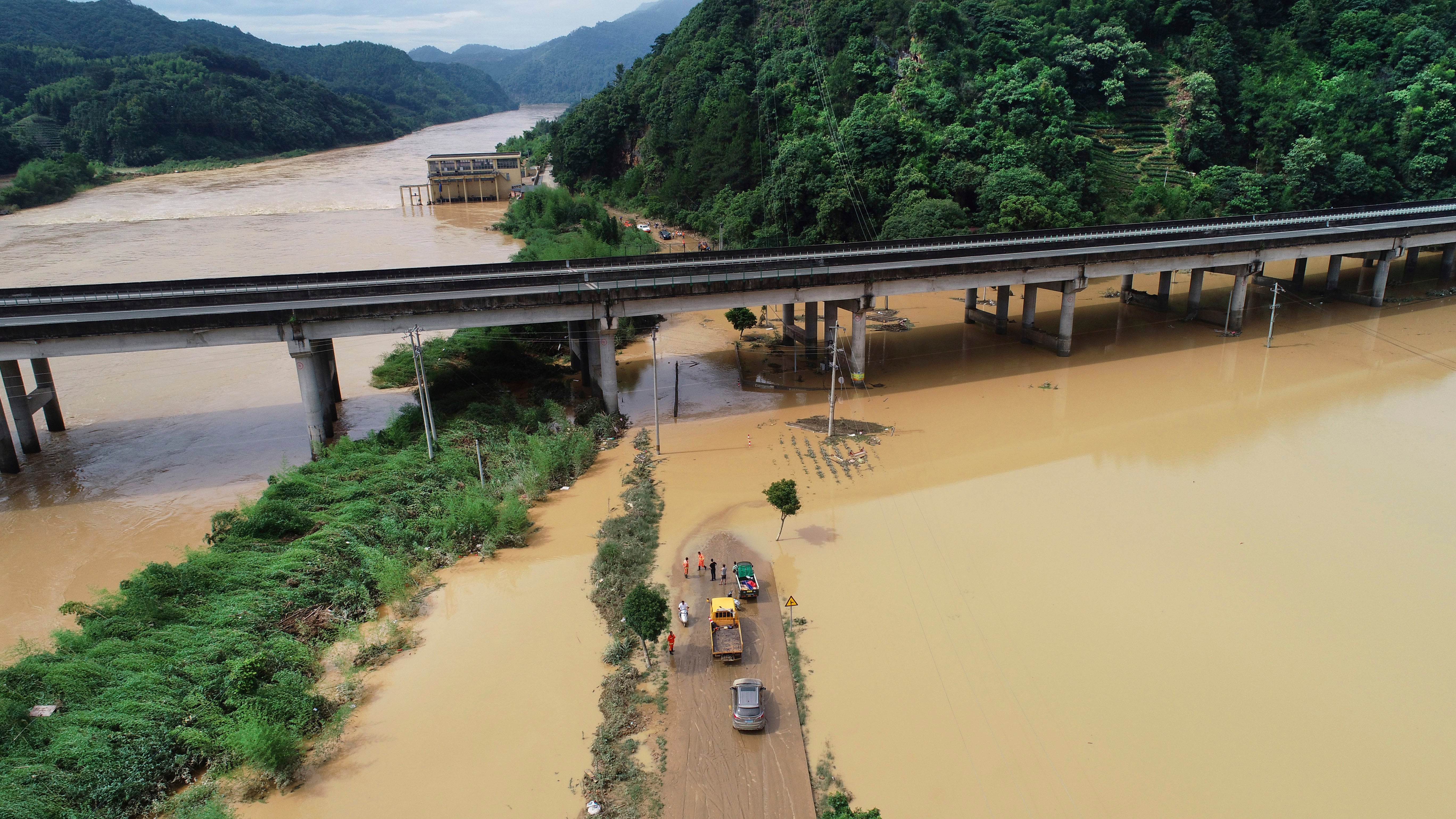 A flooded area in Dongping Township of Zhenghe County in southeastern China's Fujian