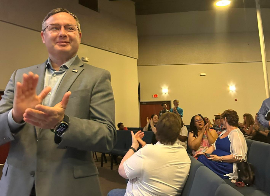 Eugene Vindman appears at a campaign event in June 2024 as he campaigns for the Democratic nomination in Virginia’s seventh congressional district.